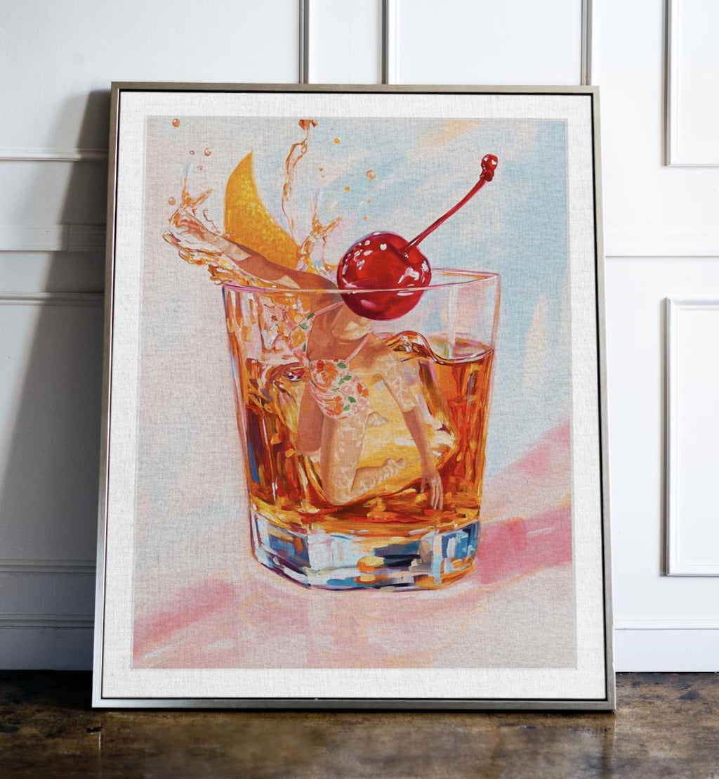 Retro Bar Scene Poster: Old Fashioned Cocktail Art Print for Home, Kitchen & Bar Decor