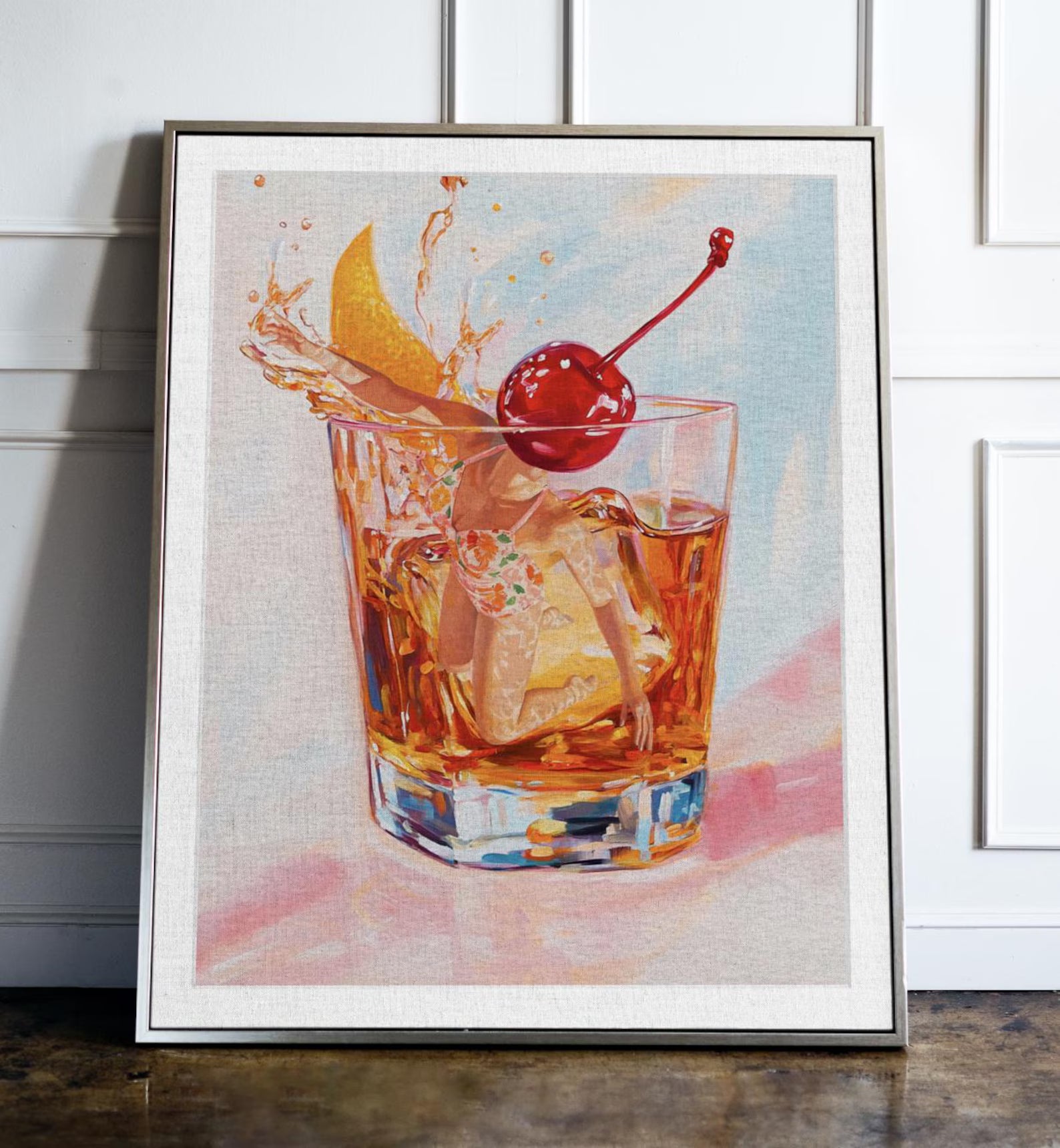 Retro Bar Scene Poster: Old Fashioned Cocktail Art Print for Home, Kitchen & Bar Decor