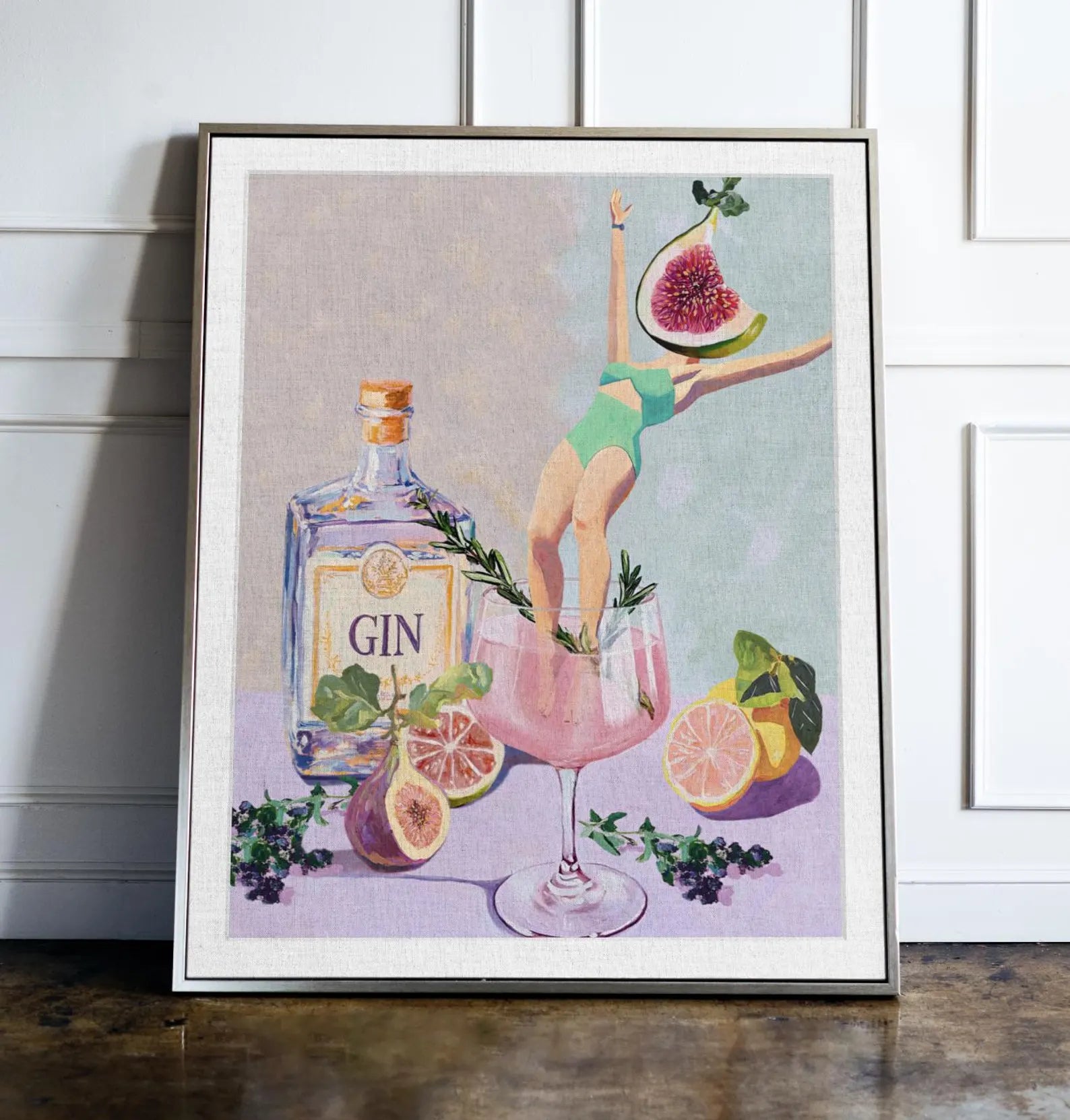 Elegant Fig Rosemary Cocktail Art Print | Aesthetic Bar Wall Decor | Mixology Gift | Classy Drink Poster