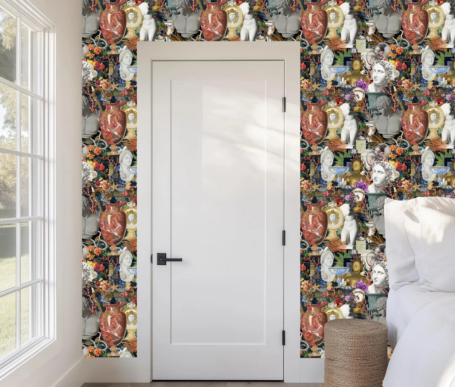 Maximalist Boho Wallpaper: Roman Statues and Modern Artifacts Peel & Stick or Traditional