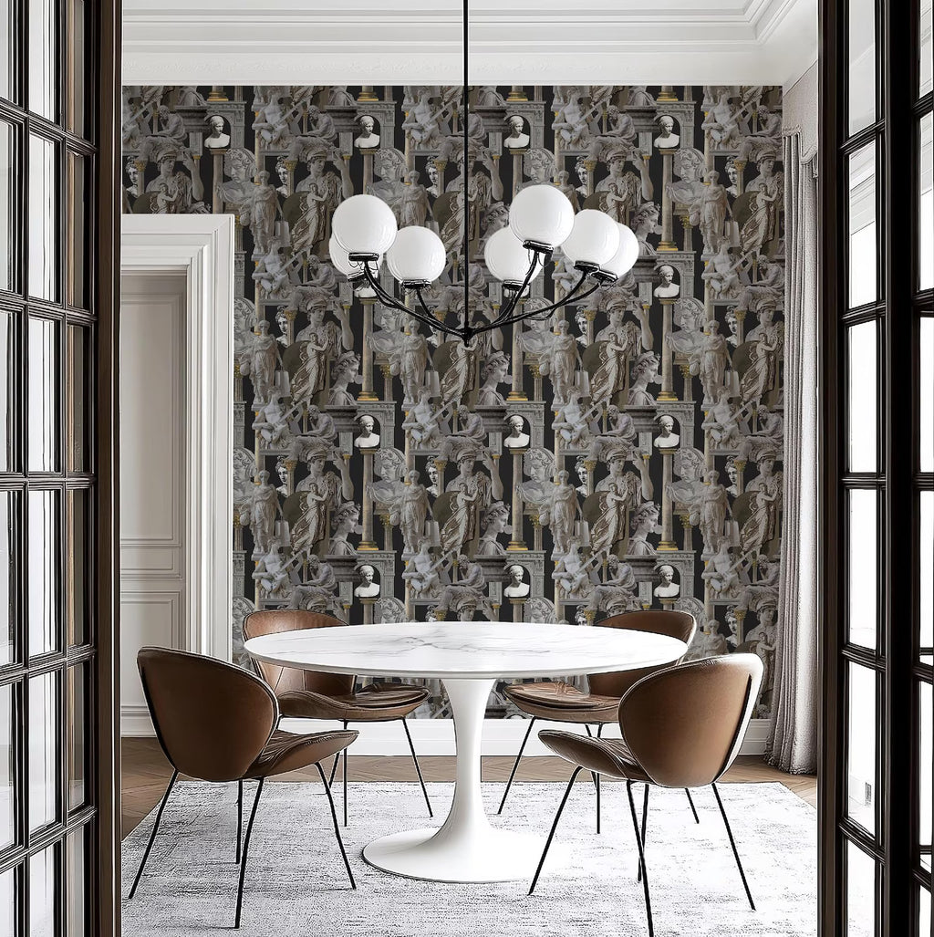 Vibrant Greco-Roman Statue Maximalist Neoclassical Wallpaper