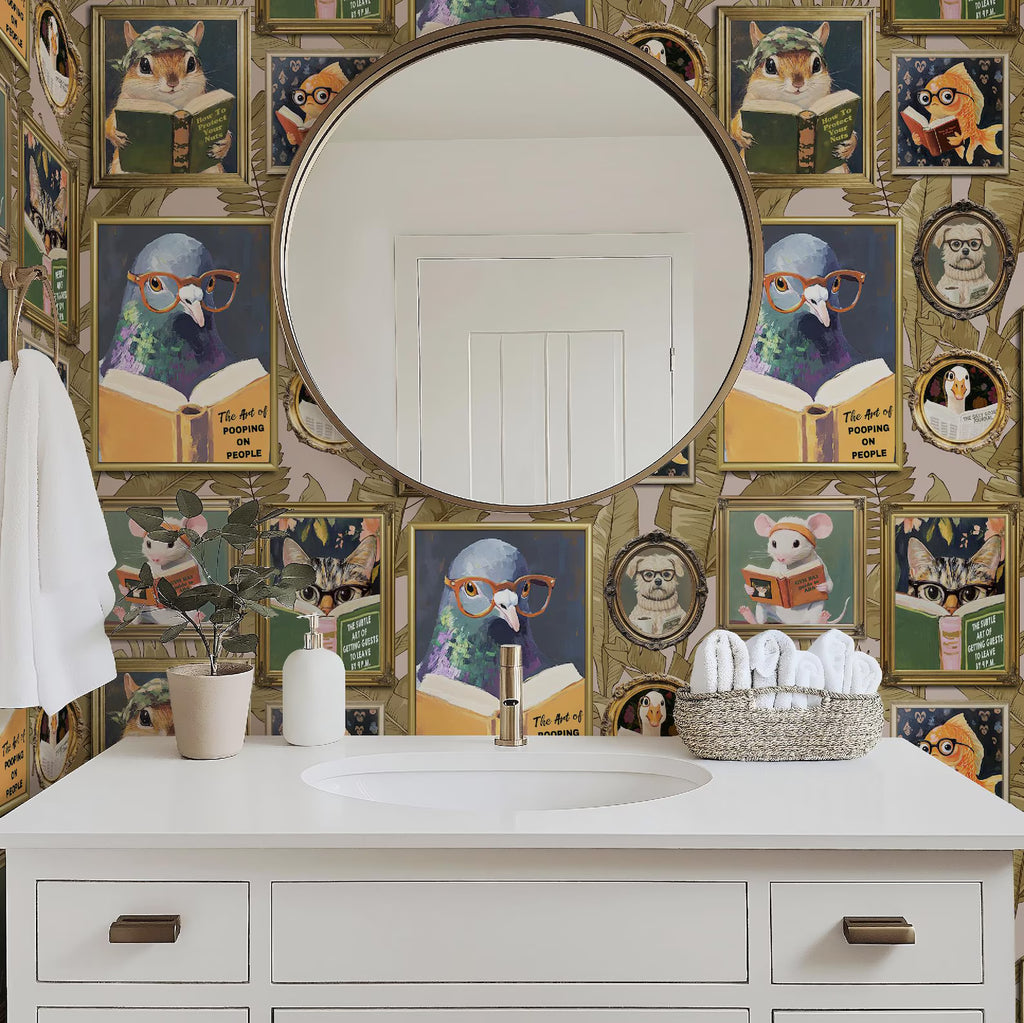 Whimsical Animals Reading Wallpaper