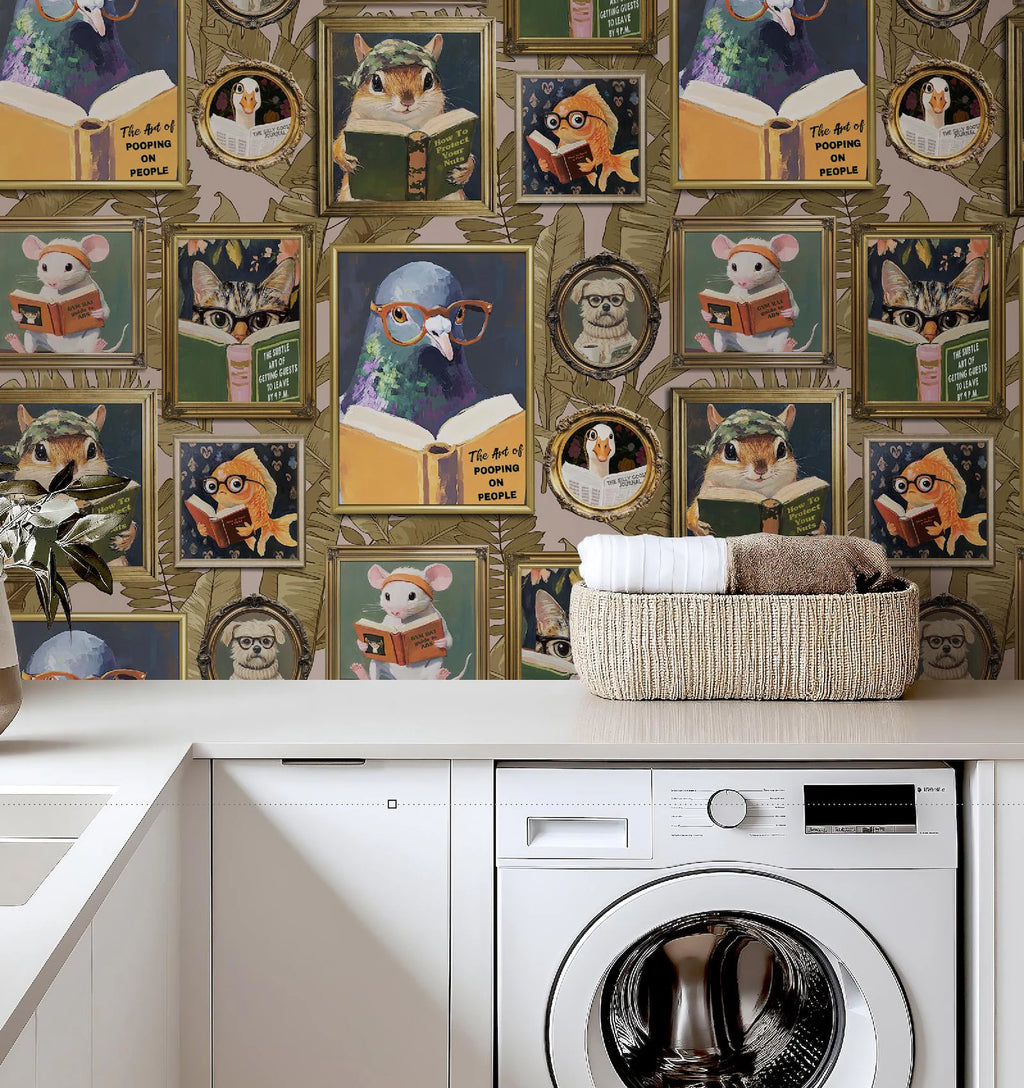 Whimsical Animals Reading Wallpaper