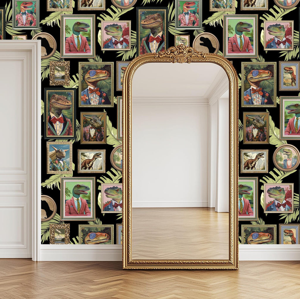 Whimsical Dinosaur Peel and Stick Wallpaper Mural for Bathroom, Office, Playroom Decor