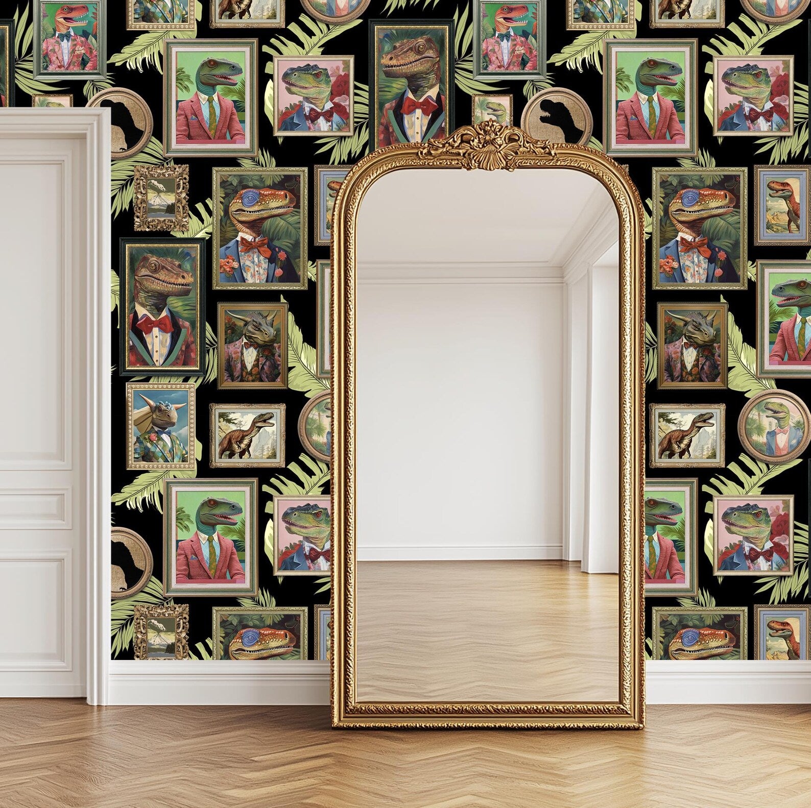 Whimsical Dinosaur Peel and Stick Wallpaper Mural for Bathroom, Office, Playroom Decor