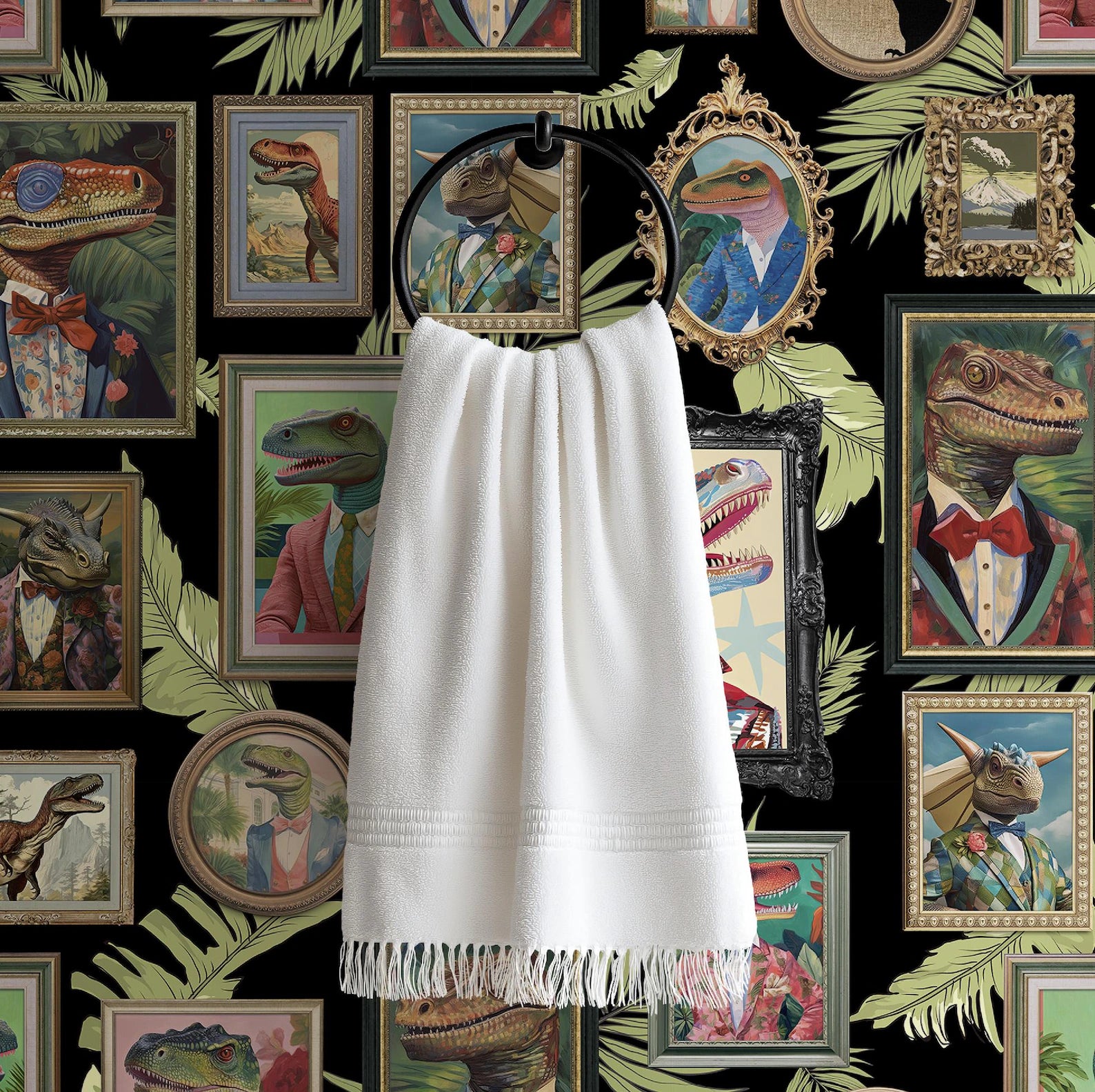 Whimsical Dinosaur Peel and Stick Wallpaper Mural for Bathroom, Office, Playroom Decor