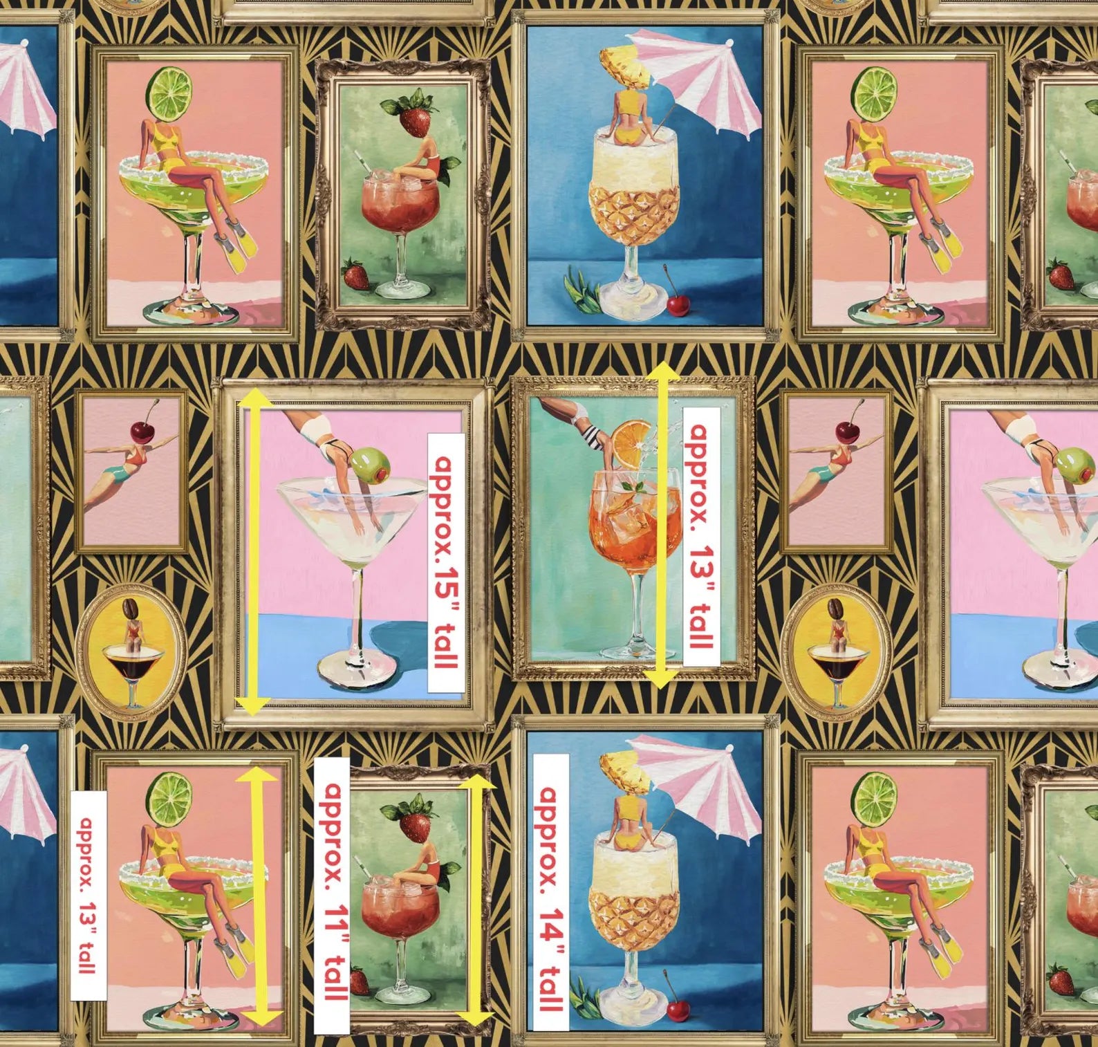 Mid-Century Retro Bar Cocktail Wallpaper: Peel & Stick or Traditional Large Print for Lounge Decor