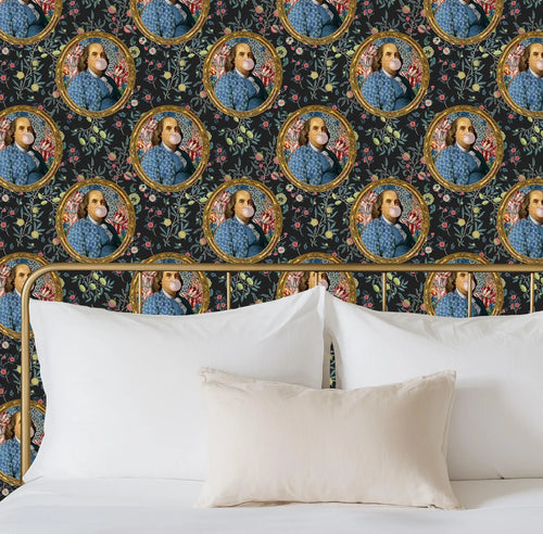 Benjamin Franklin Bubble Gum Colorful Floral Funny Wallpaper: Peel and Stick or Traditional for Bathroom Decor