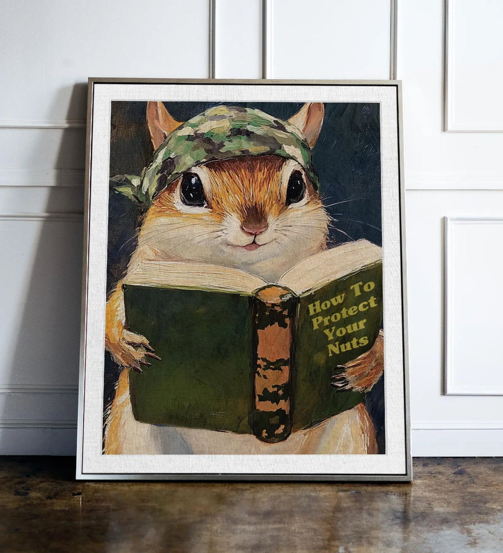 Humorous Squirrel Bathroom Poster: Protect Your Nuts - Whimsical Woodland Animal Wall Art Decor