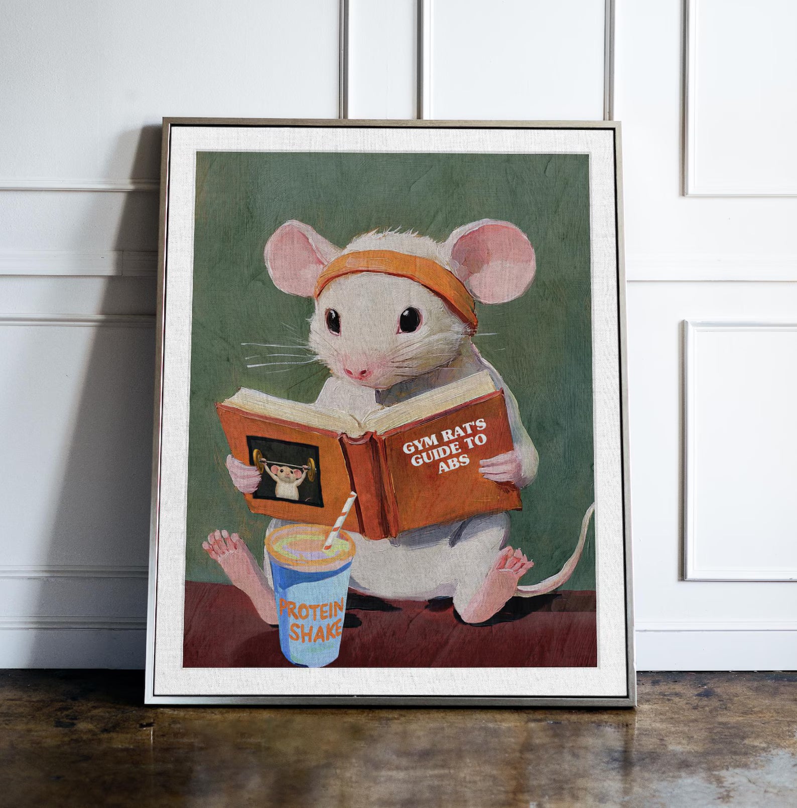 Whimsical Gym Rat's Guide to Abs - Funny Animal Fitness Art Print for Home Workout Motivation