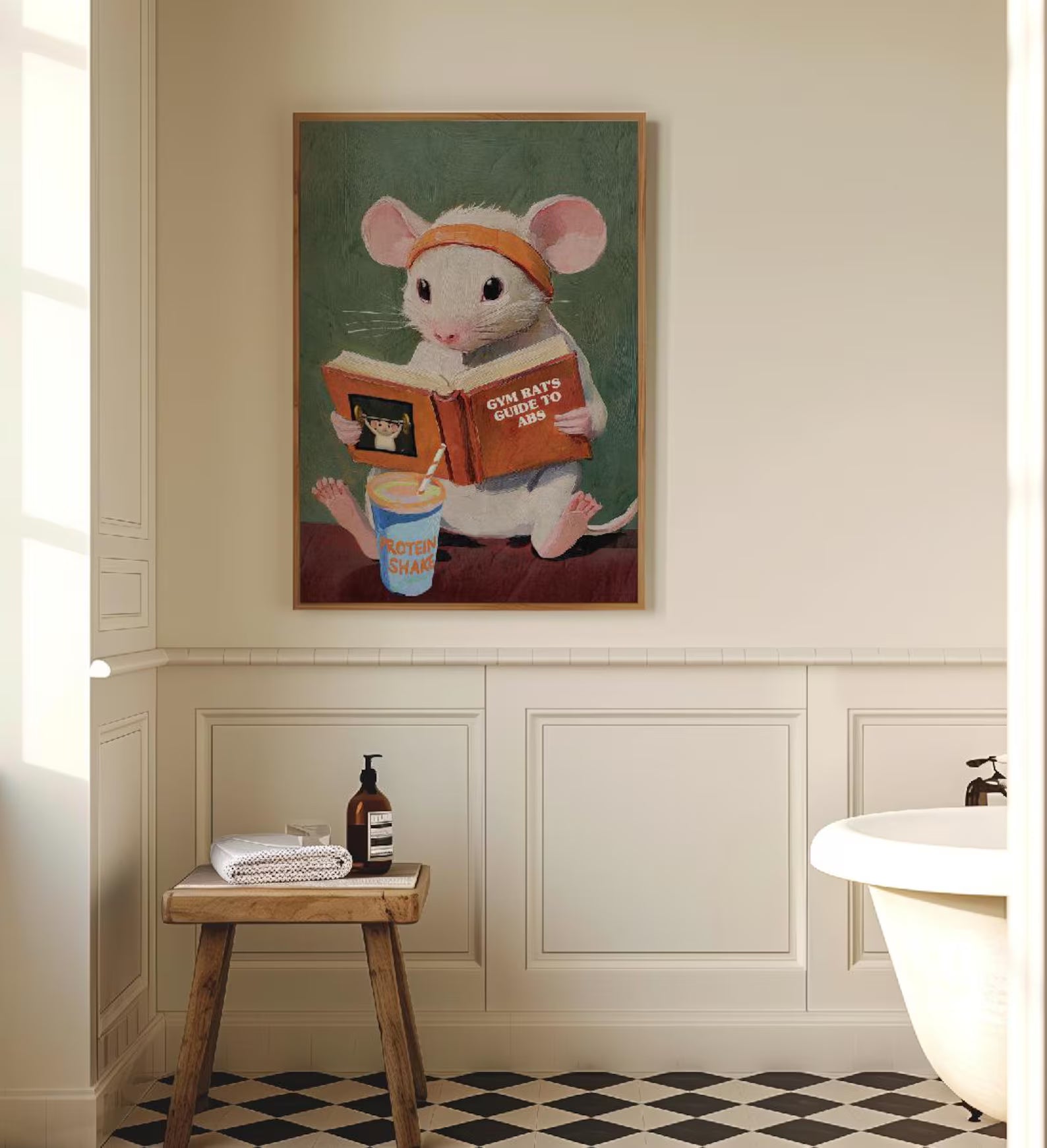 Whimsical Gym Rat's Guide to Abs - Funny Animal Fitness Art Print for Home Workout Motivation