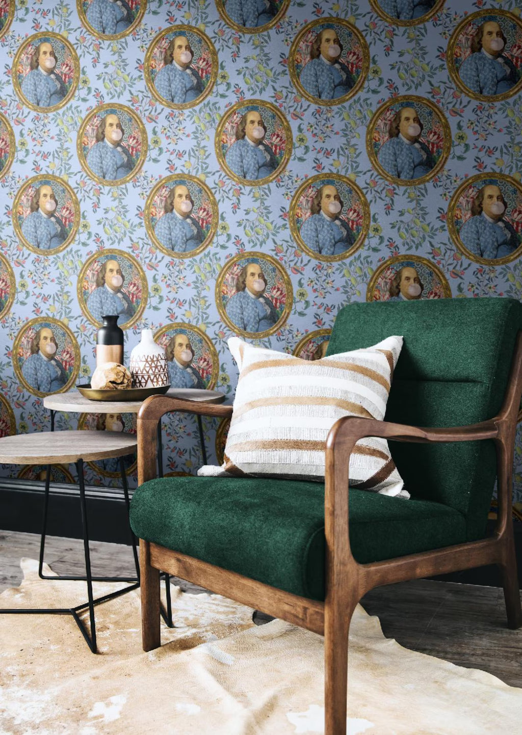 Benjamin Franklin Bubble Gum Funny Wallpaper | Peel and Stick or Traditional | Bathroom Accent Wall