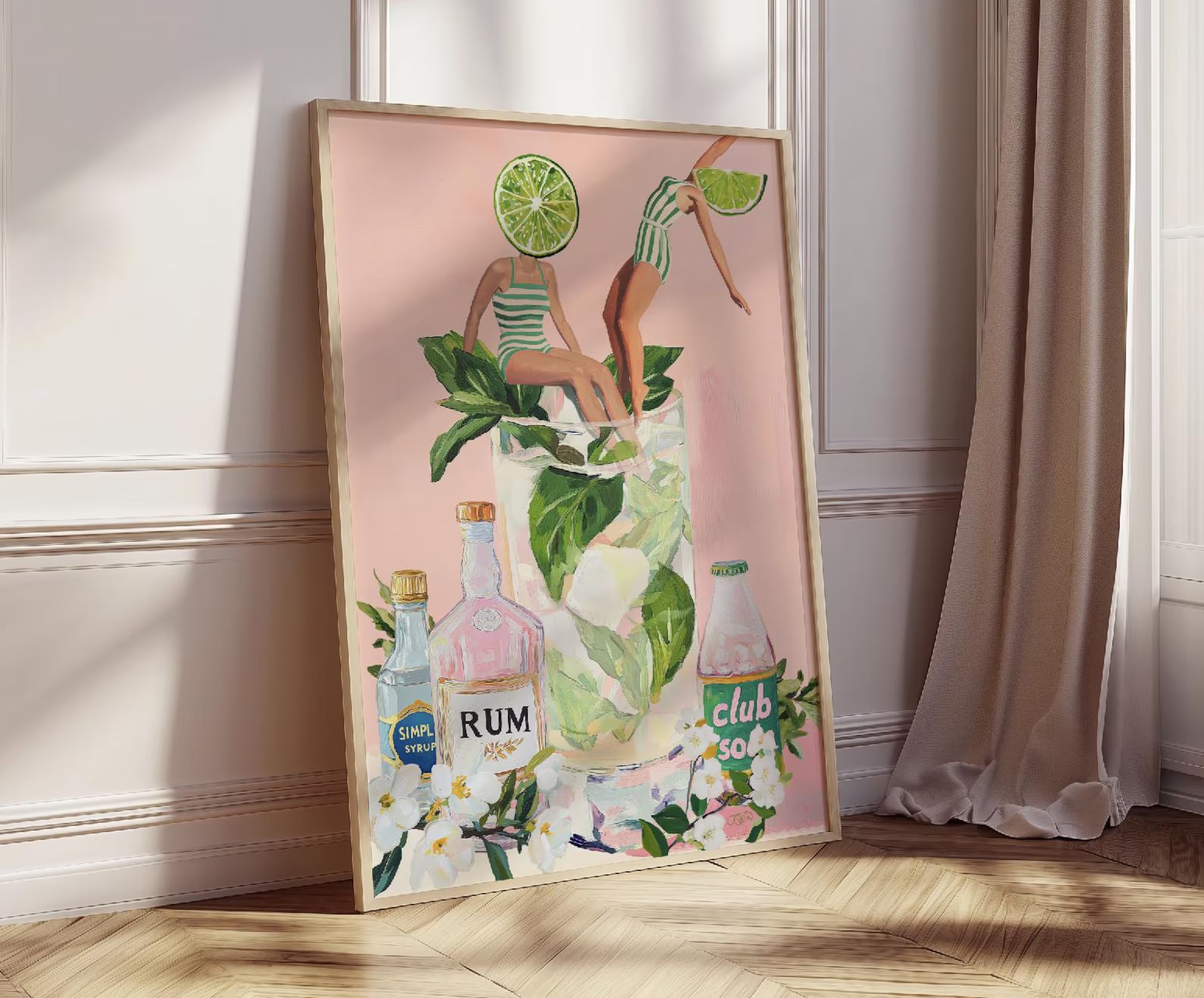 Retro Mojito Bar Art Print: 24x36 Cocktail Girls Poster for Kitchen, Lounge, or Bar Decor
