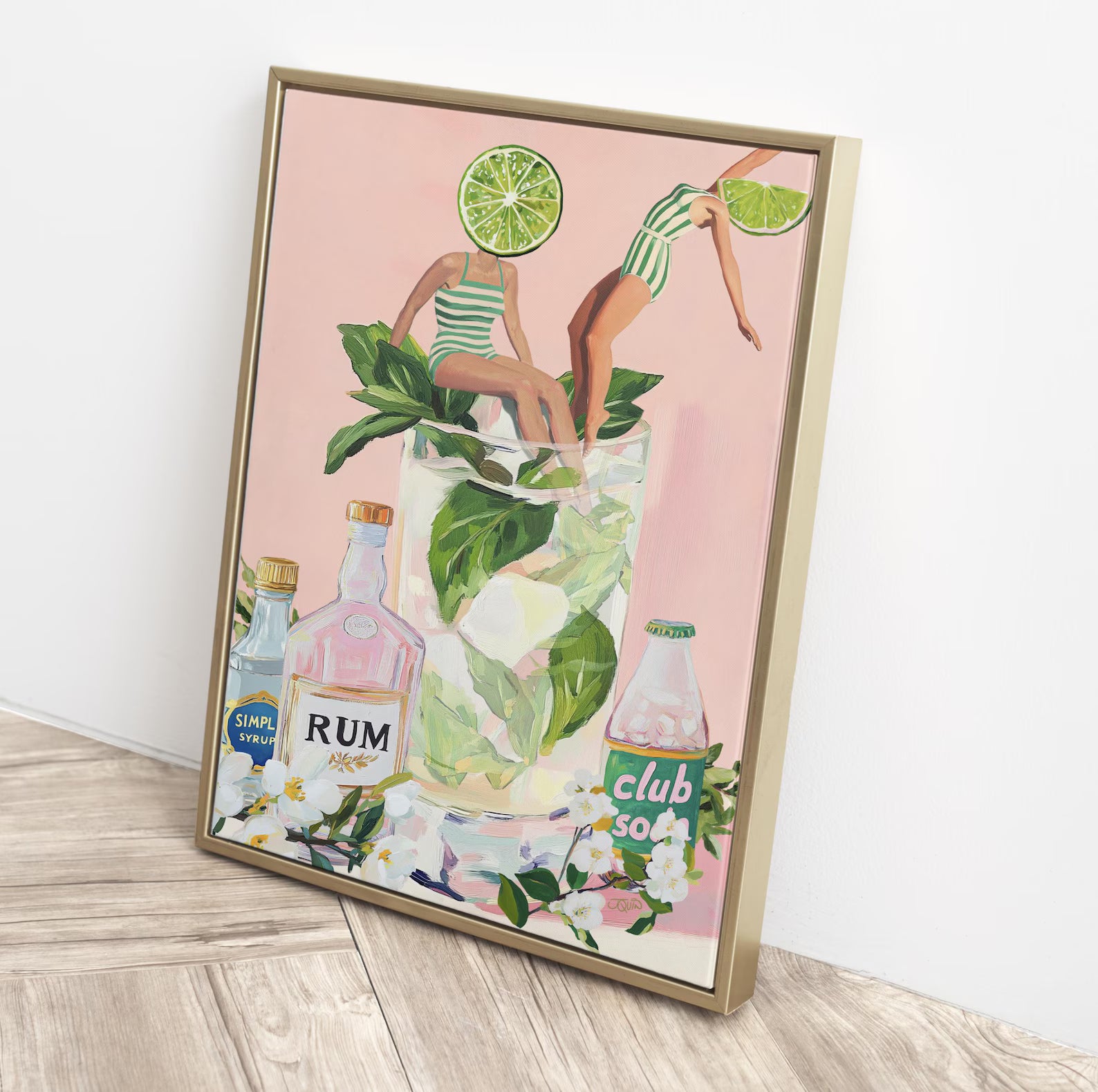 Retro Mojito Bar Art Print: 24x36 Cocktail Girls Poster for Kitchen, Lounge, or Bar Decor