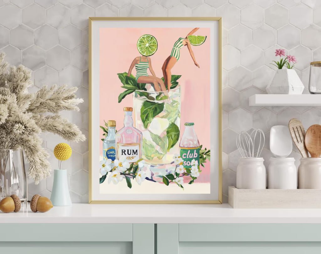 Vintage-Inspired Mojito Cocktail Bar Art Print - Retro Girls Wall Decor for Kitchen, Lounge, or Home
