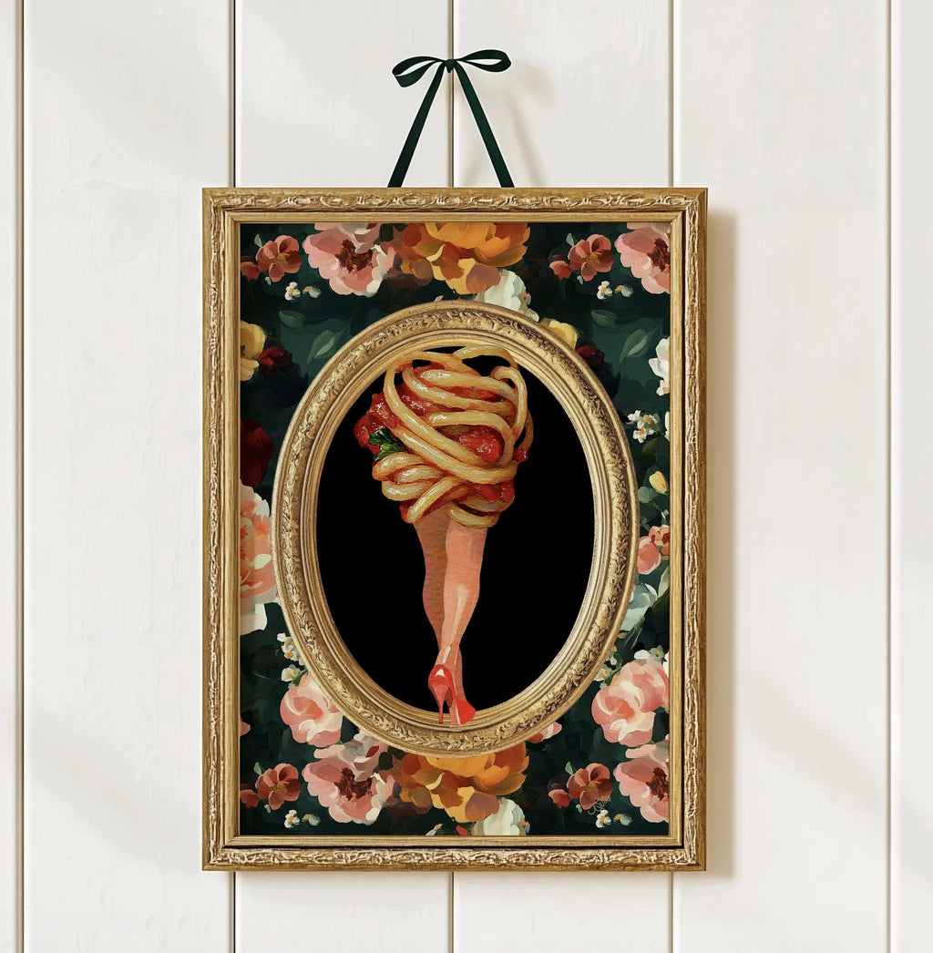 Quirky Pasta Legs Kitchen Wall Art | Foodie Spaghetti Print | Girly Carb Lovers Decor