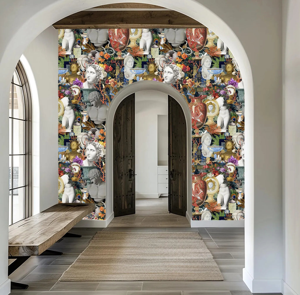 Maximalist Boho Roman Statues and Modern Artifacts Wallpaper