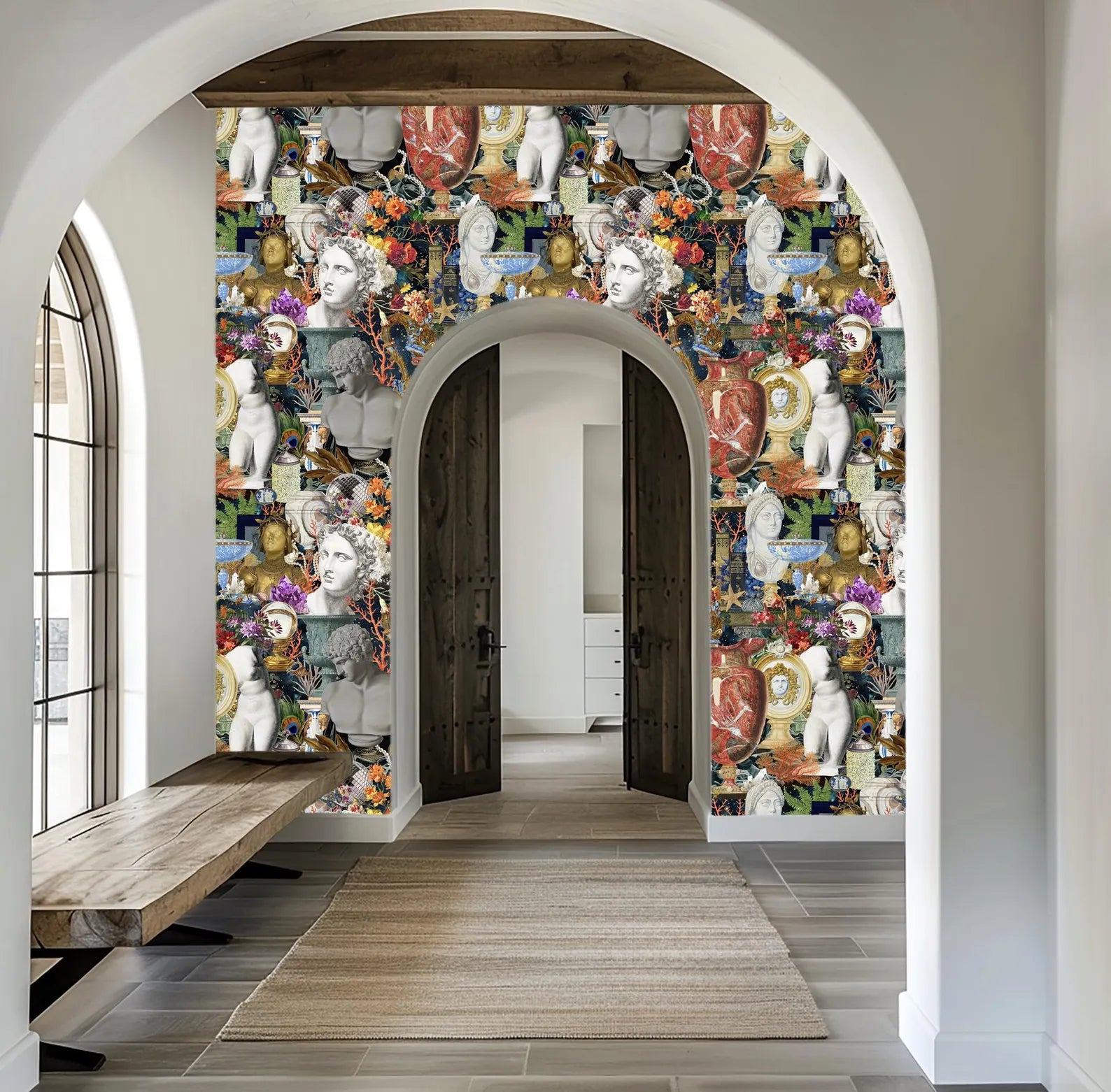 Maximalist Boho Wallpaper: Roman Statues and Modern Artifacts Peel & Stick or Traditional