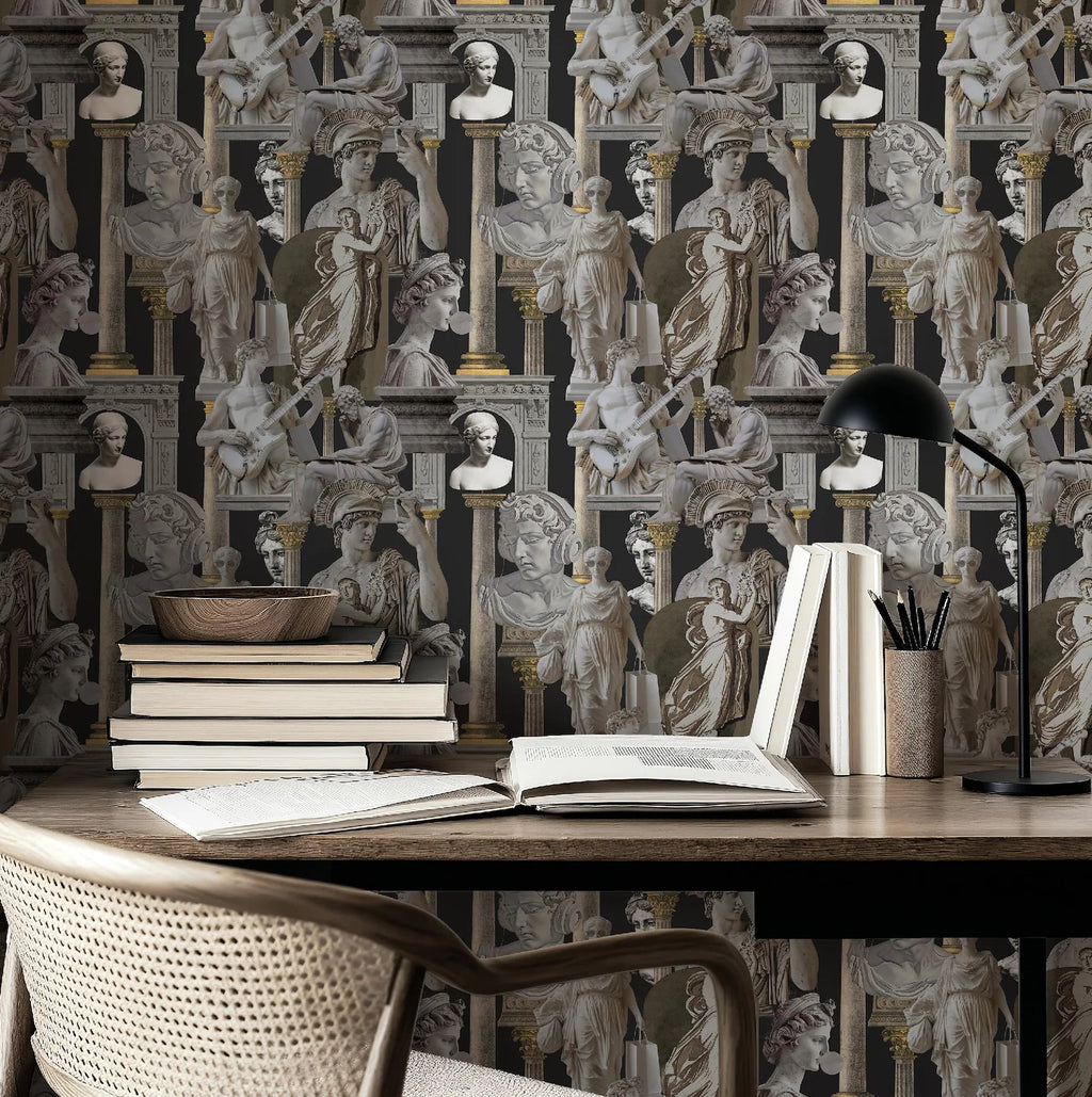 Vibrant Greco-Roman Statue Maximalist Neoclassical Wallpaper