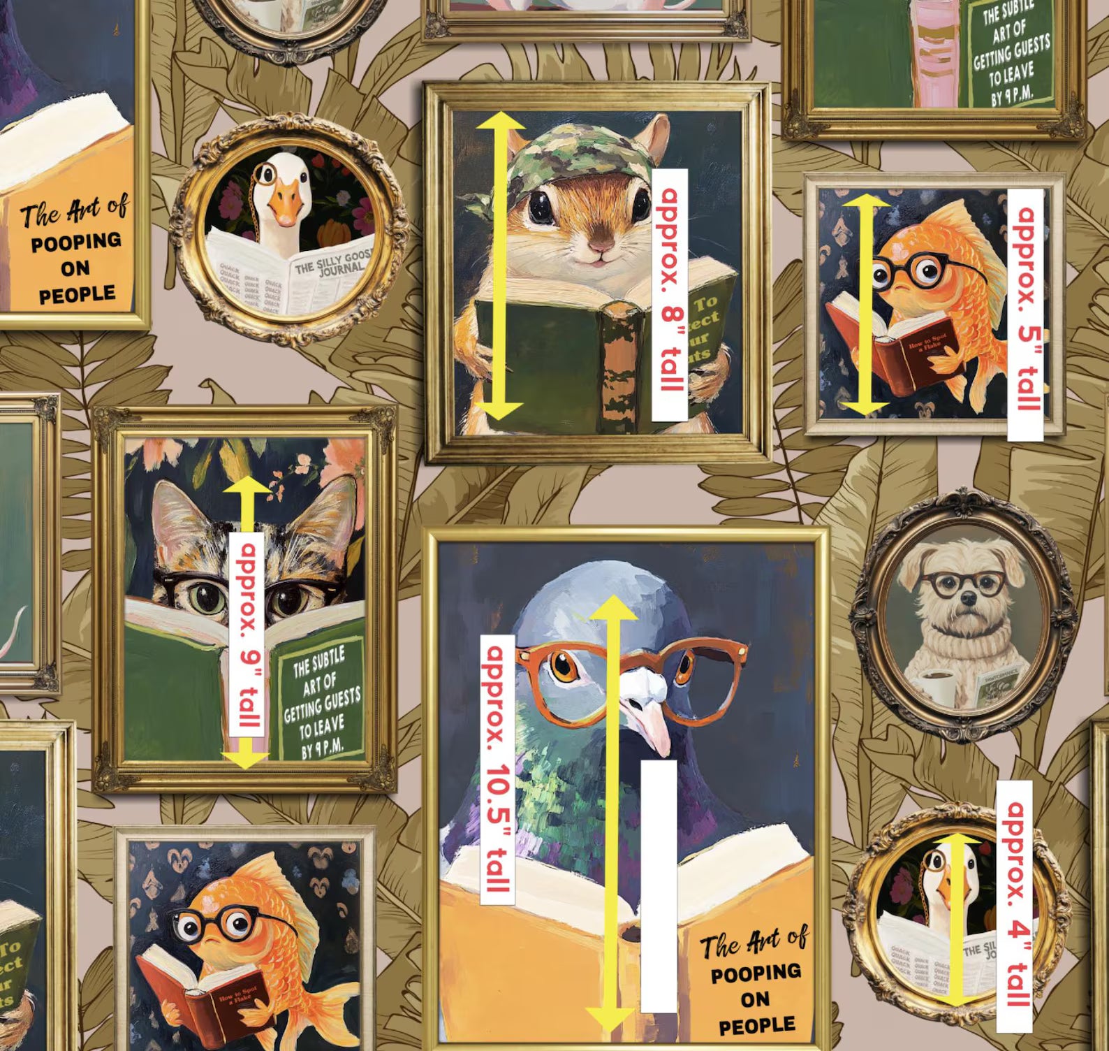 Whimsical Animal Reading Wallpaper - Peel and Stick Mural for Bathroom, Office, Playroom Decor