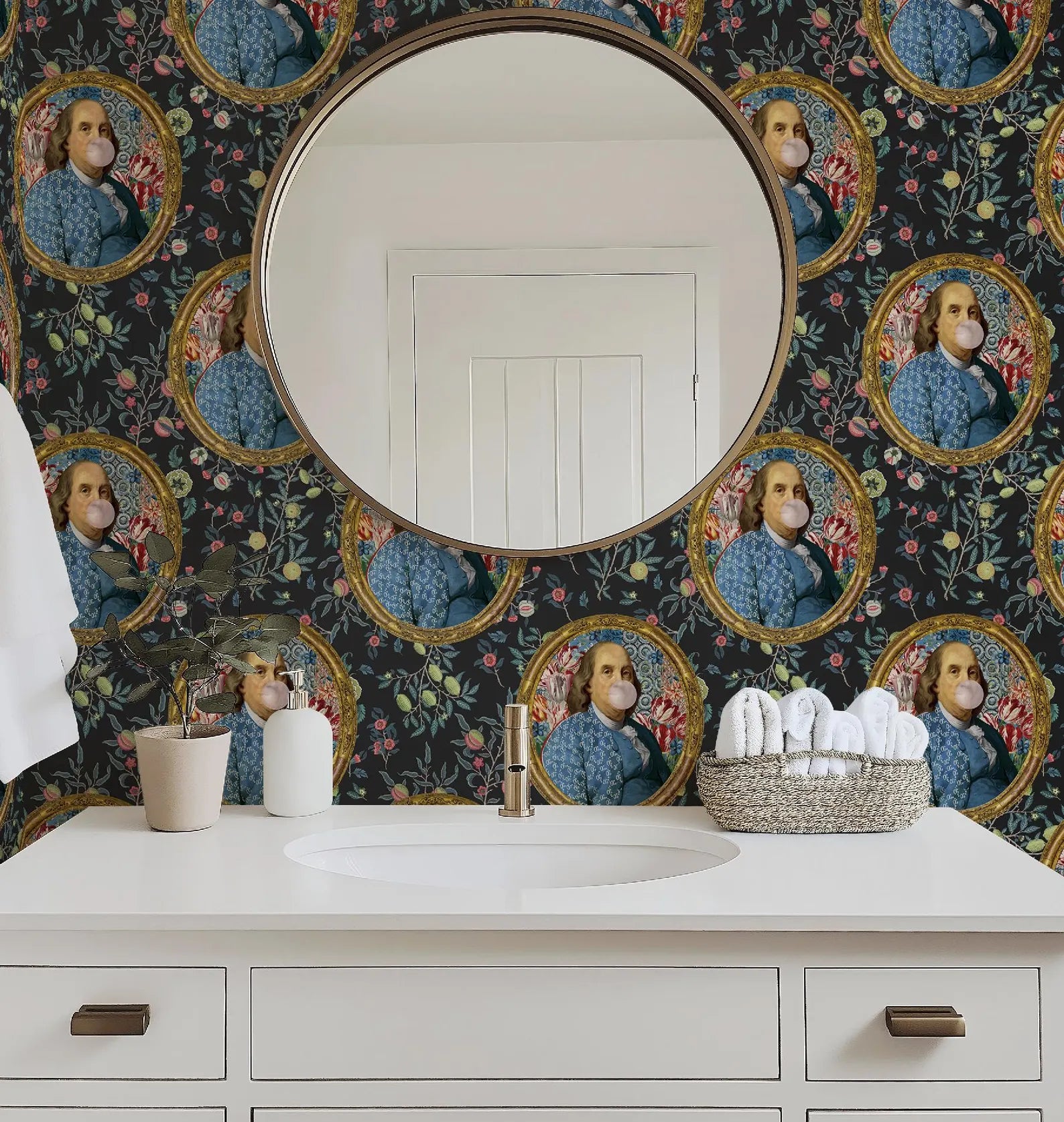 Benjamin Franklin Bubble Gum Colorful Floral Funny Wallpaper