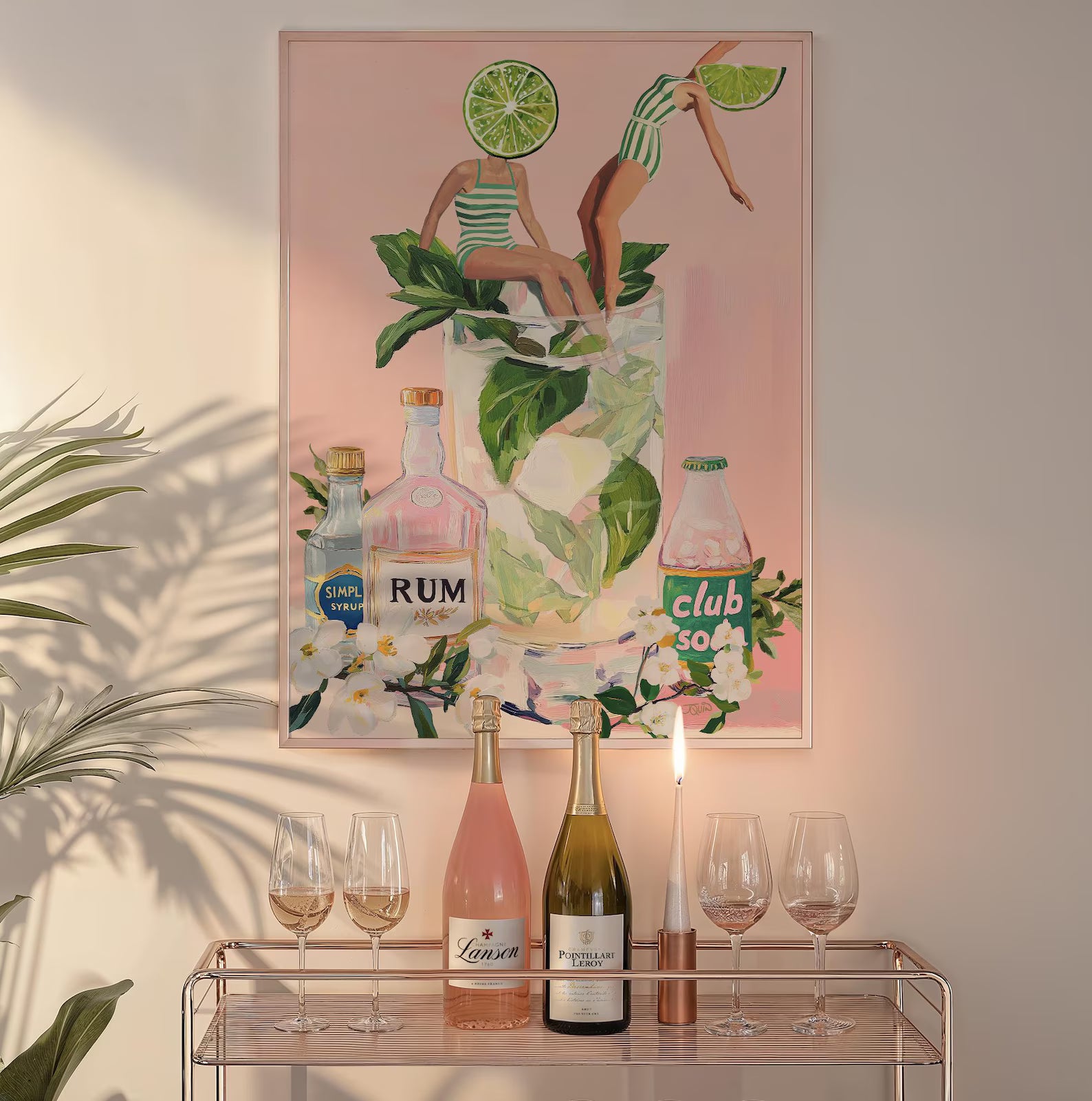 Vintage-Inspired Mojito Cocktail Bar Art Print - Retro Girls Wall Decor for Kitchen, Lounge, or Home