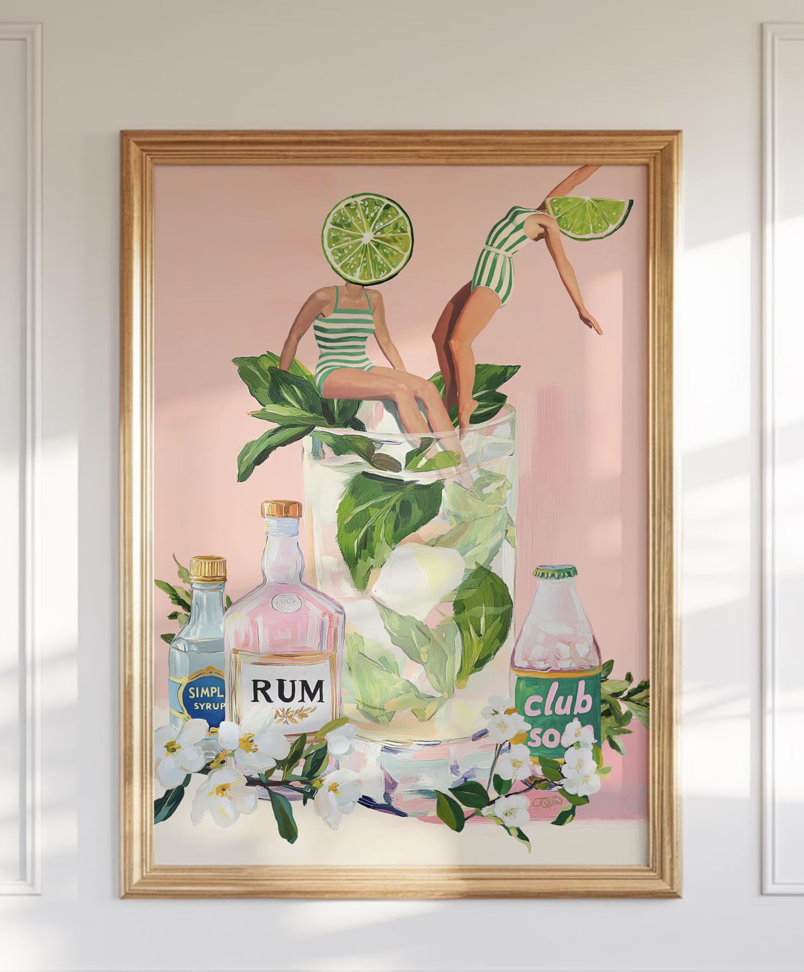 Vintage-Inspired Mojito Cocktail Bar Art Print - Retro Girls Wall Decor for Kitchen, Lounge, or Home