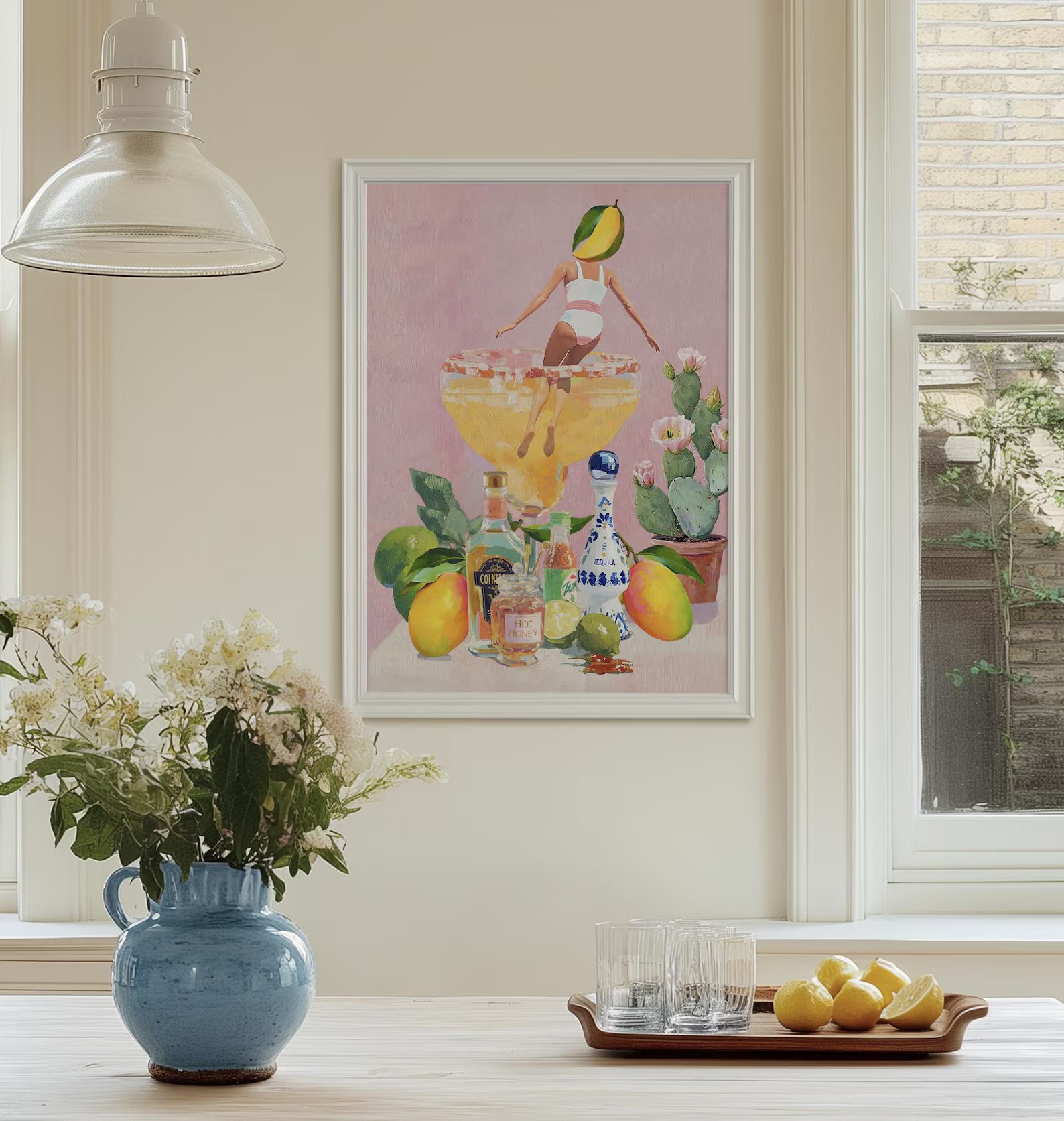 Spicy Mango Margarita Cocktail Poster: Tropical Bar Decor Art Print with Bold Beverage Illustration