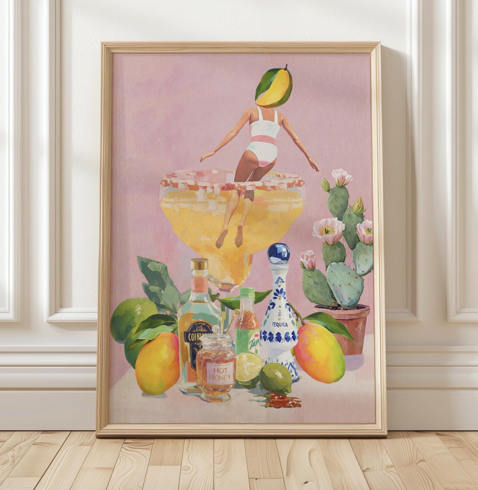 Spicy Mango Margarita Cocktail Poster: Tropical Bar Decor Art Print with Bold Beverage Illustration