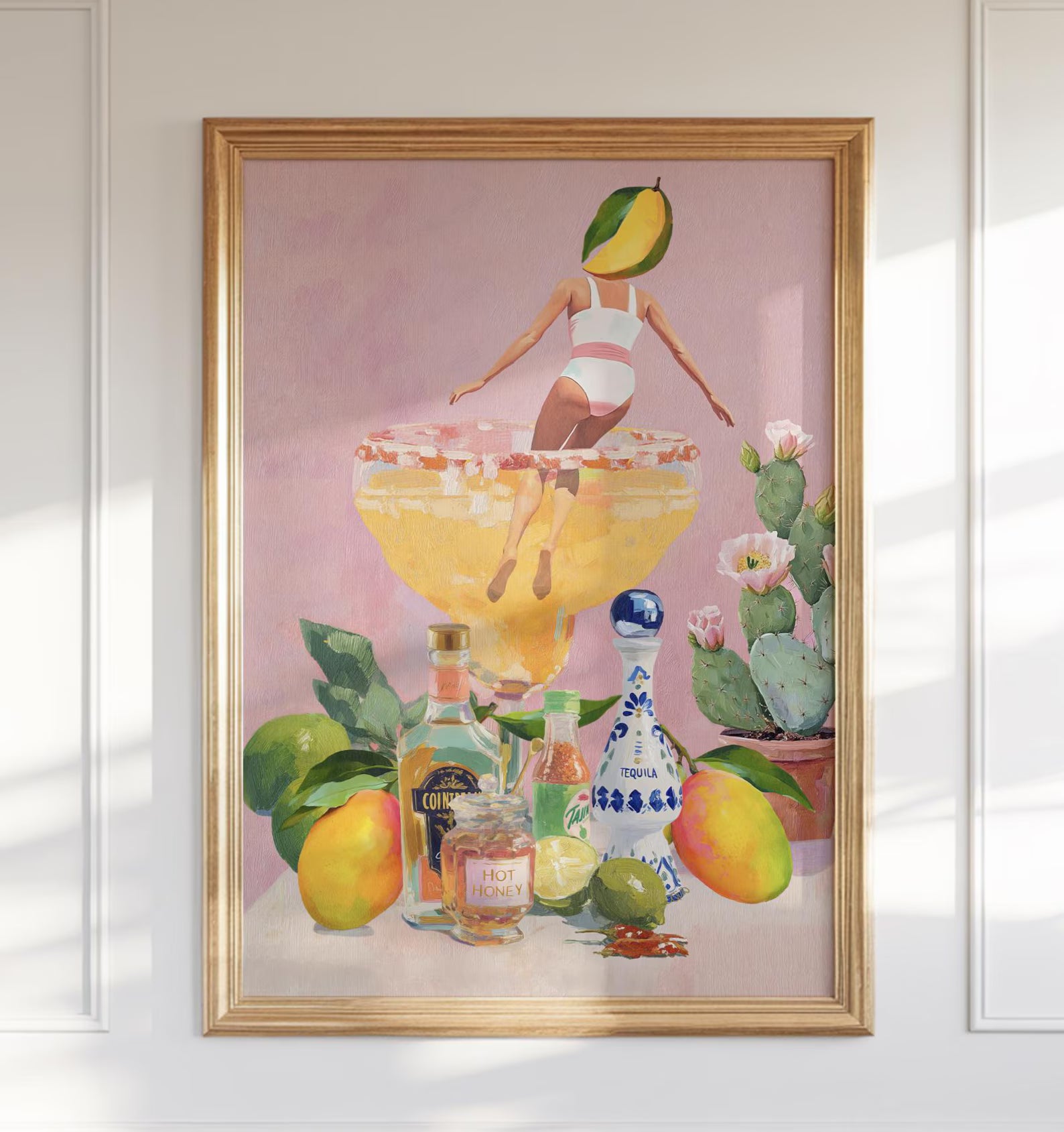 Spicy Mango Margarita Cocktail Poster: Tropical Bar Decor Art Print with Bold Beverage Illustration