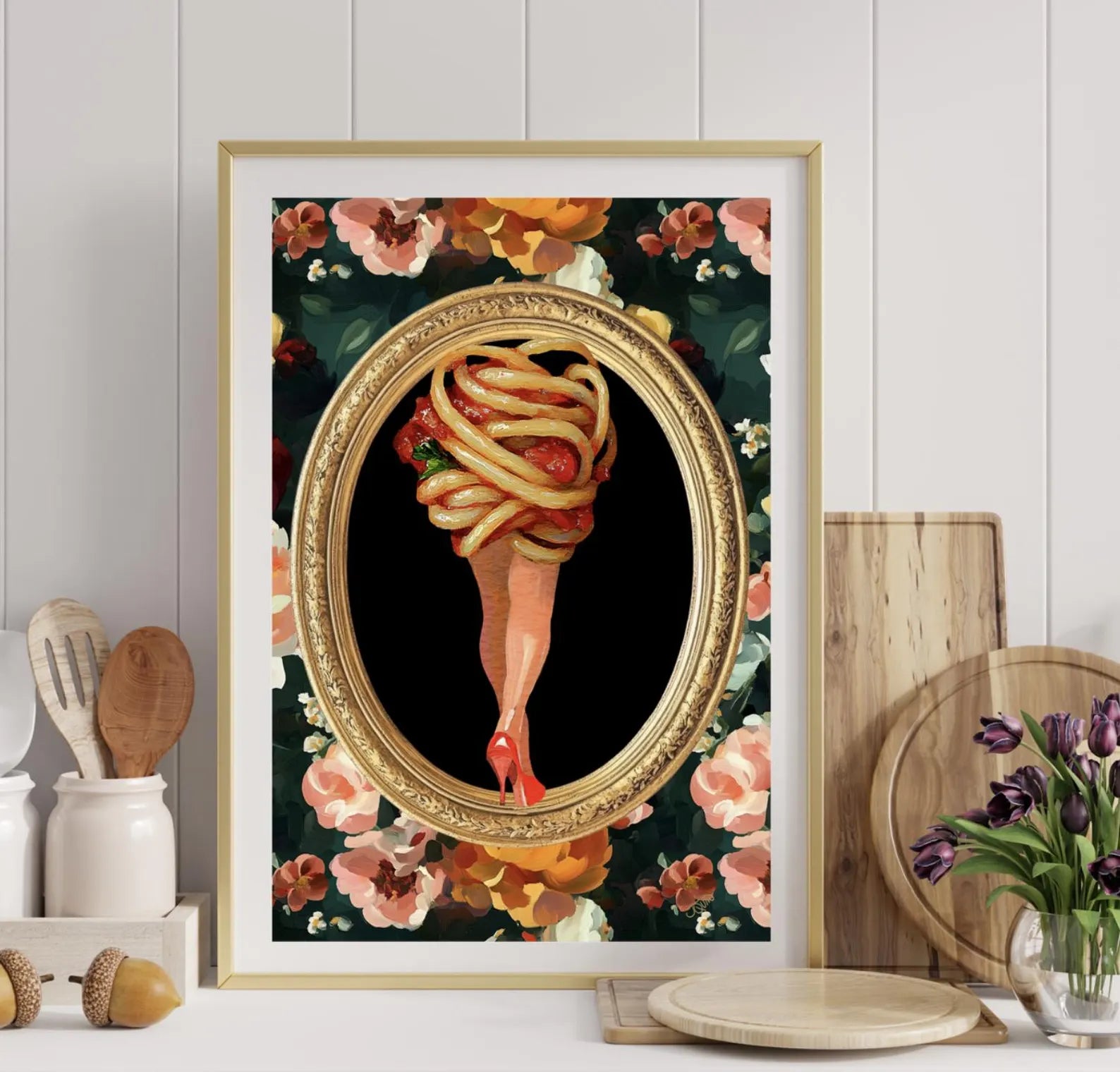 Quirky Pasta Legs Kitchen Wall Art | Foodie Spaghetti Print | Girly Carb Lovers Decor