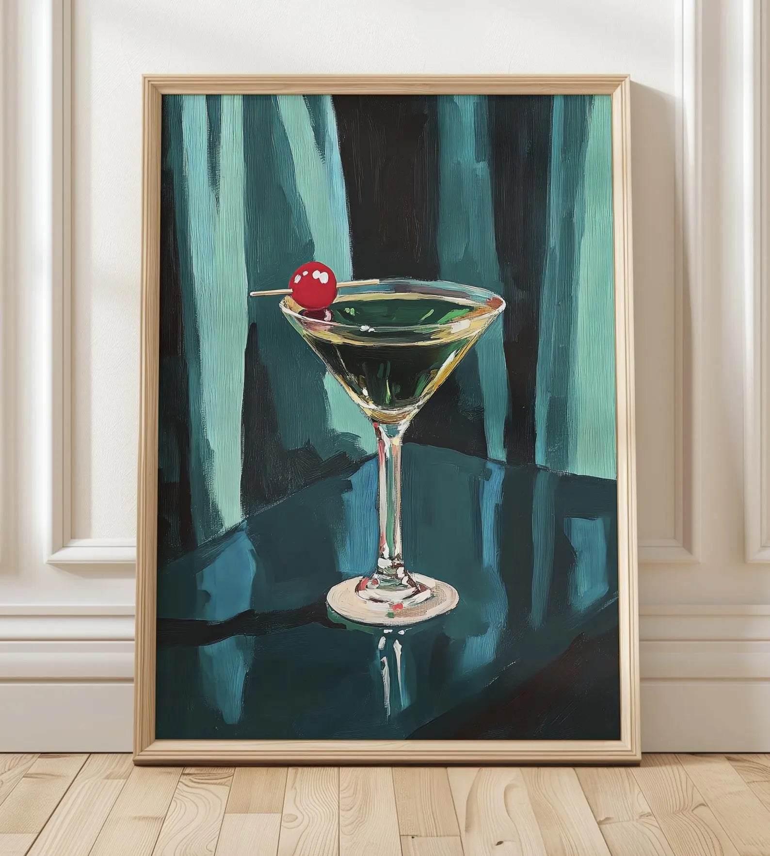 Retro Martini Cocktail Art Print - Minimalist Bar Decor, Mid-Century Drink Illustration Gift