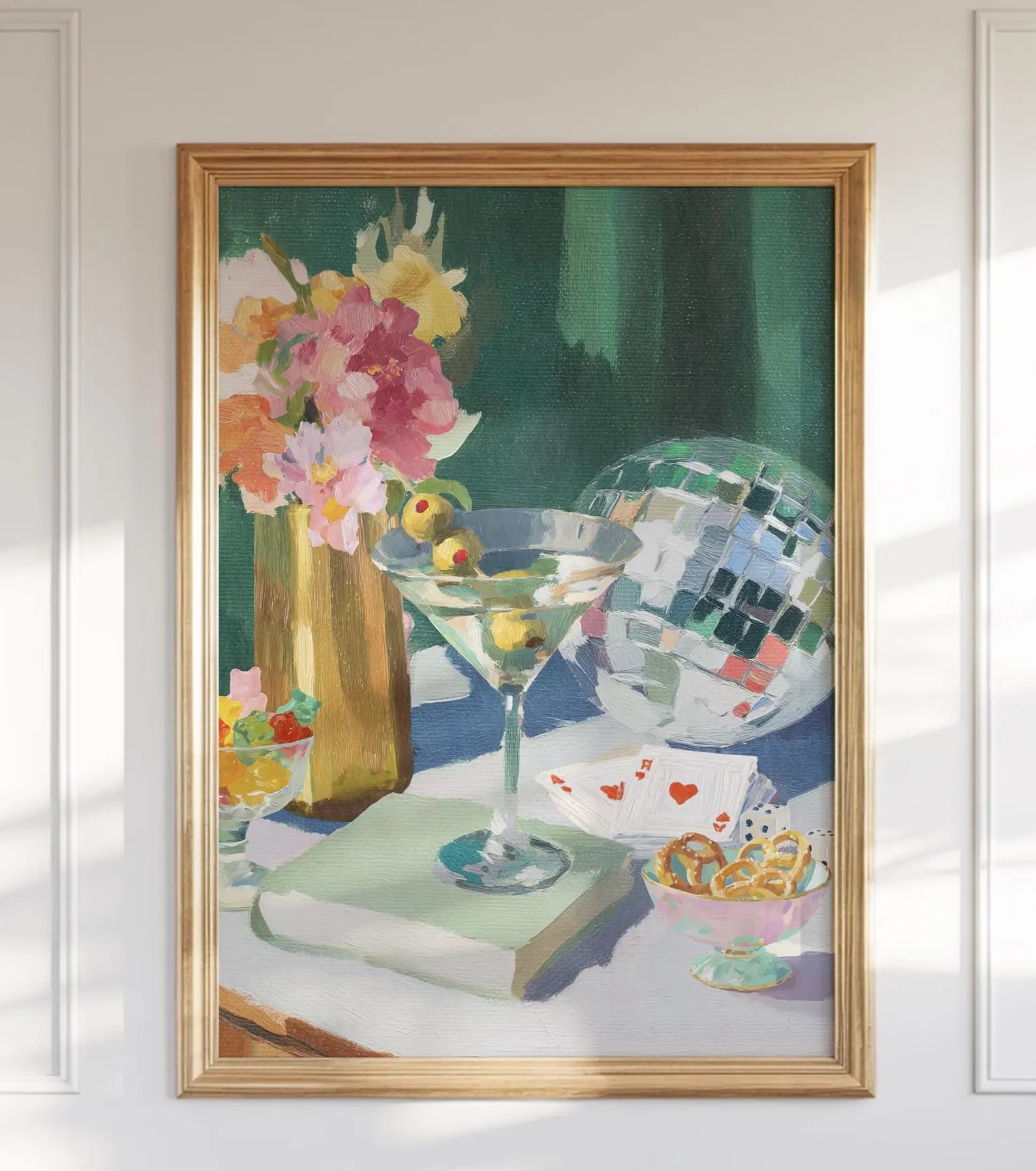 Retro Martini Disco Ball Art Print: Whimsical Cocktail Poster for Bar Decor and Party Vibes
