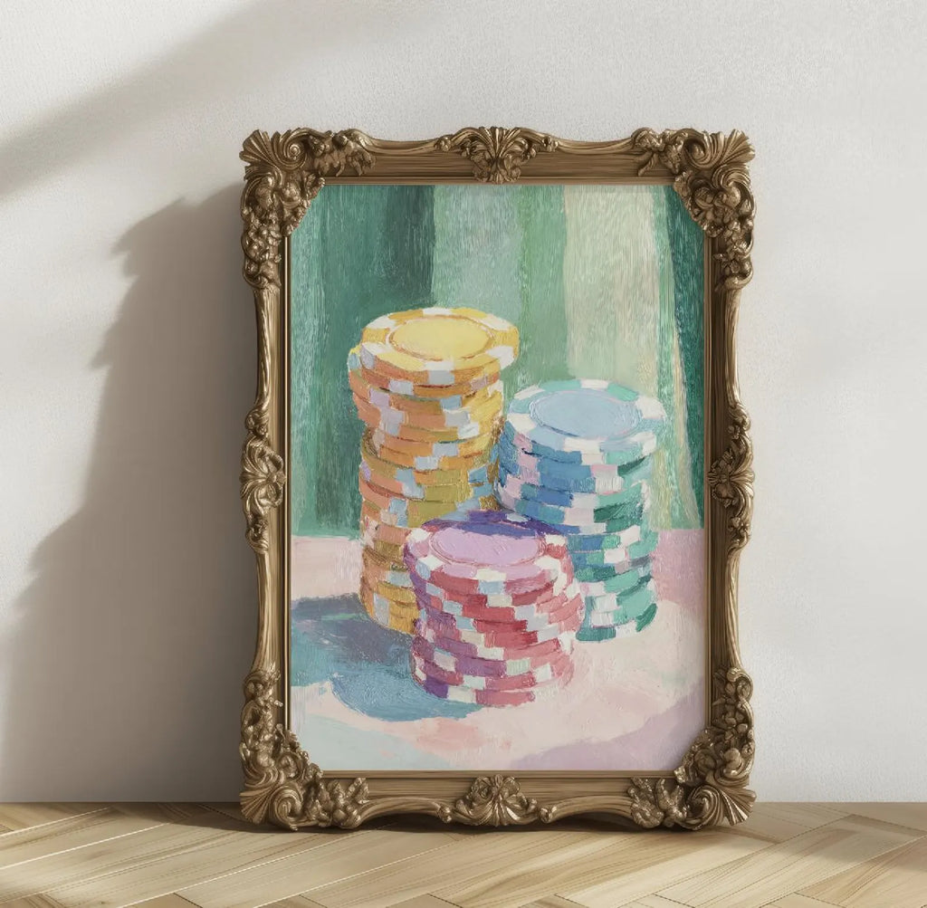 Whimsical Girls Night Out Poker Art Print: Aesthetic Bar Decor & Game Room Illustration