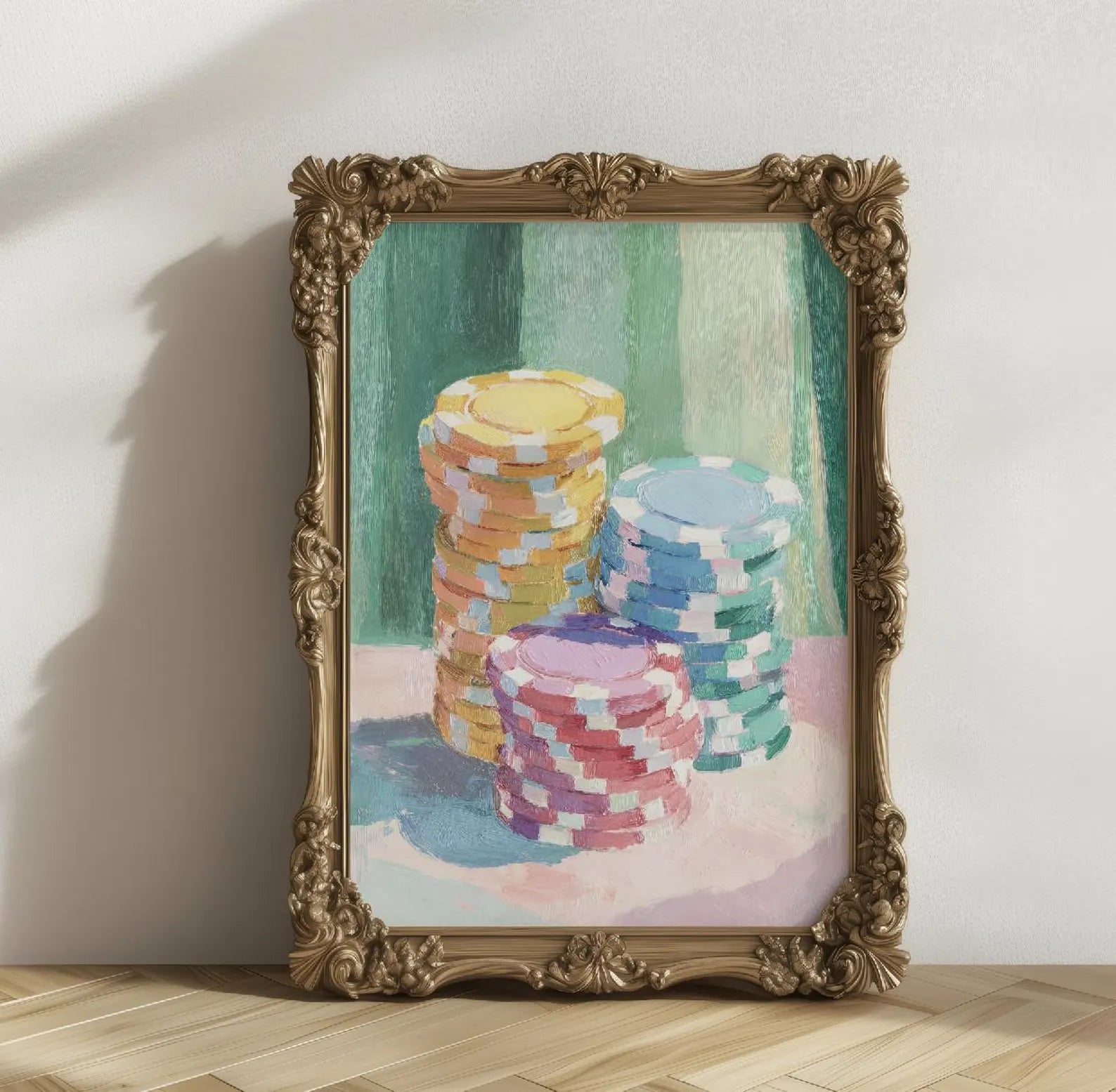Whimsical Girls Night Out Poker Art Print: Aesthetic Bar Decor & Game Room Illustration