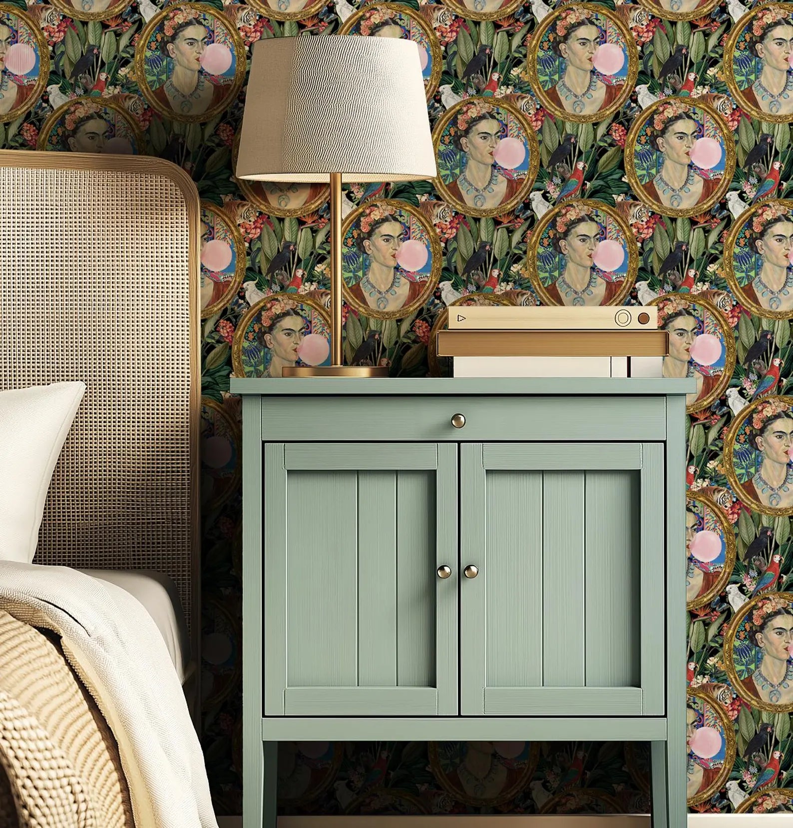 Frida Kahlo Inspired Boho Botanical Tropical Wallpaper - Medium