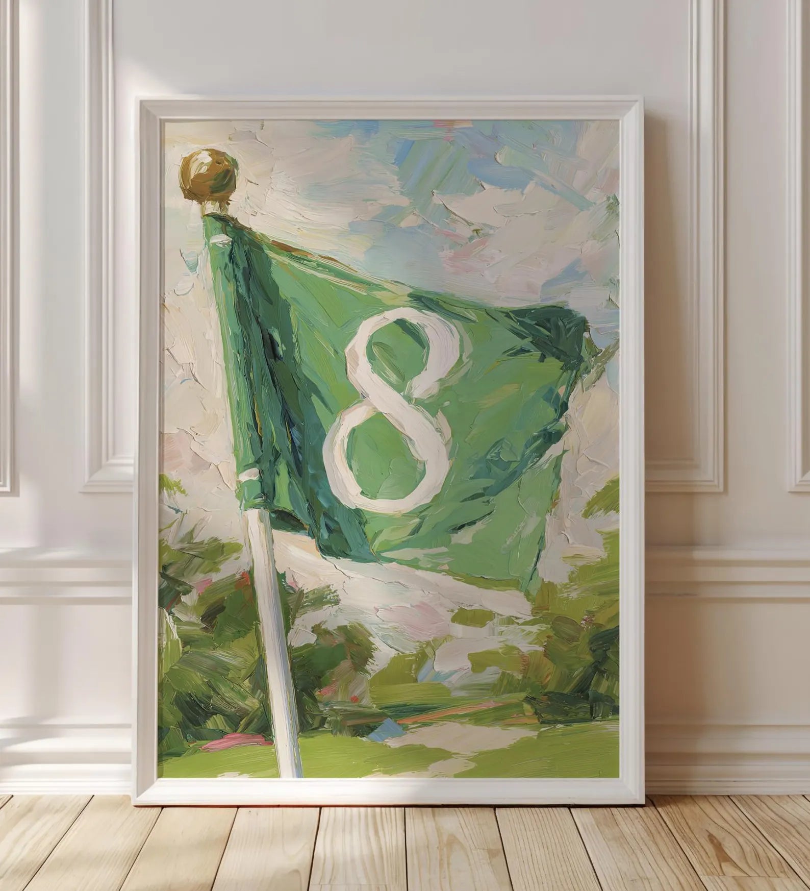 Hole 8 Golf Flag Art Print: Preppy Palm Beach Wall Decor for Country Club, Bar, Office, or Lounge