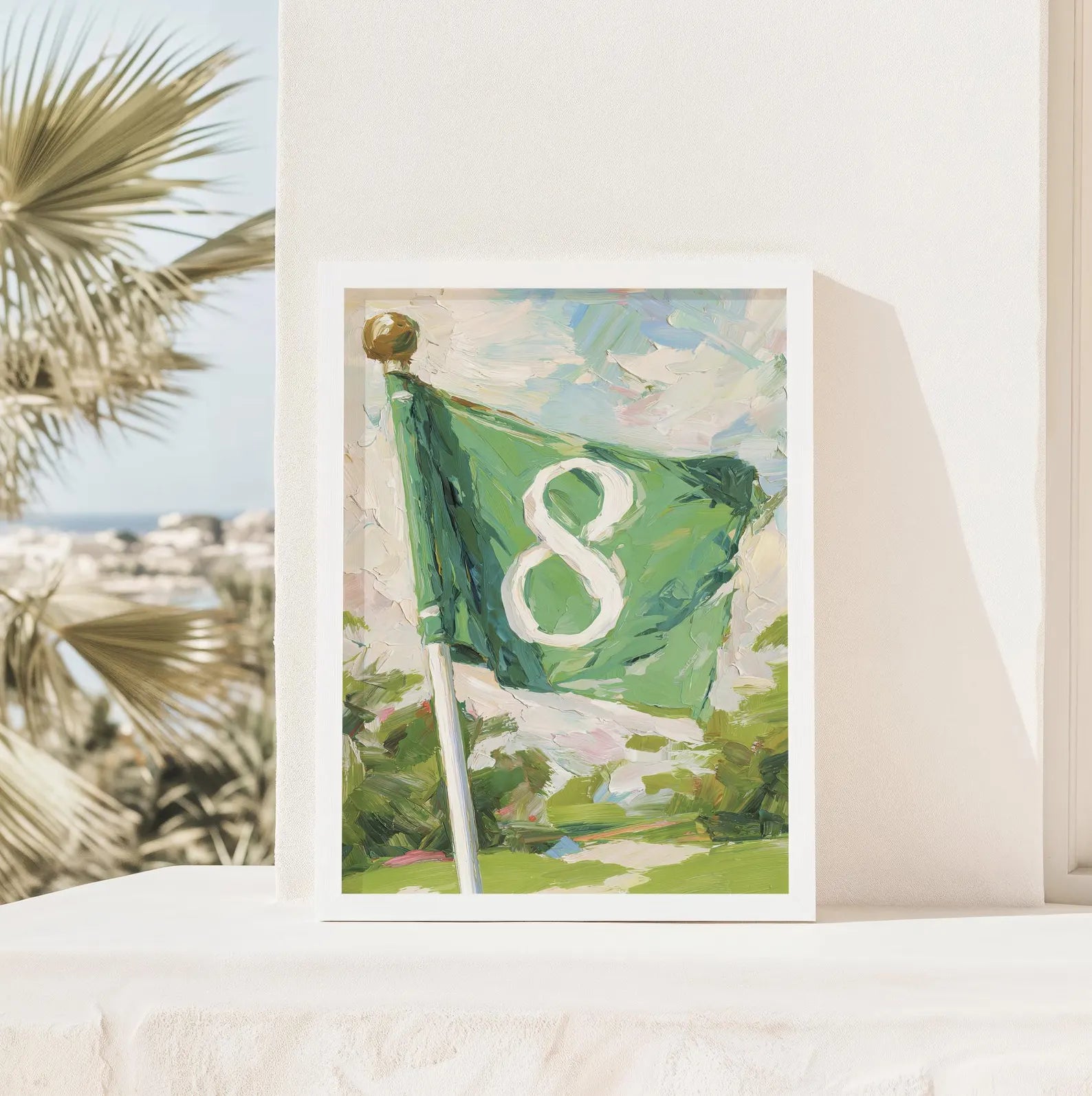 Hole 8 Golf Flag Art Print: Preppy Palm Beach Wall Decor for Country Club, Bar, Office, or Lounge