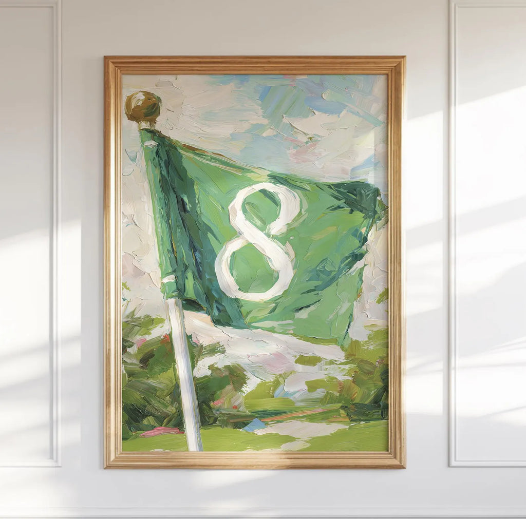 Hole 8 Golf Flag Art Print: Preppy Palm Beach Wall Decor for Country Club, Bar, Office, or Lounge