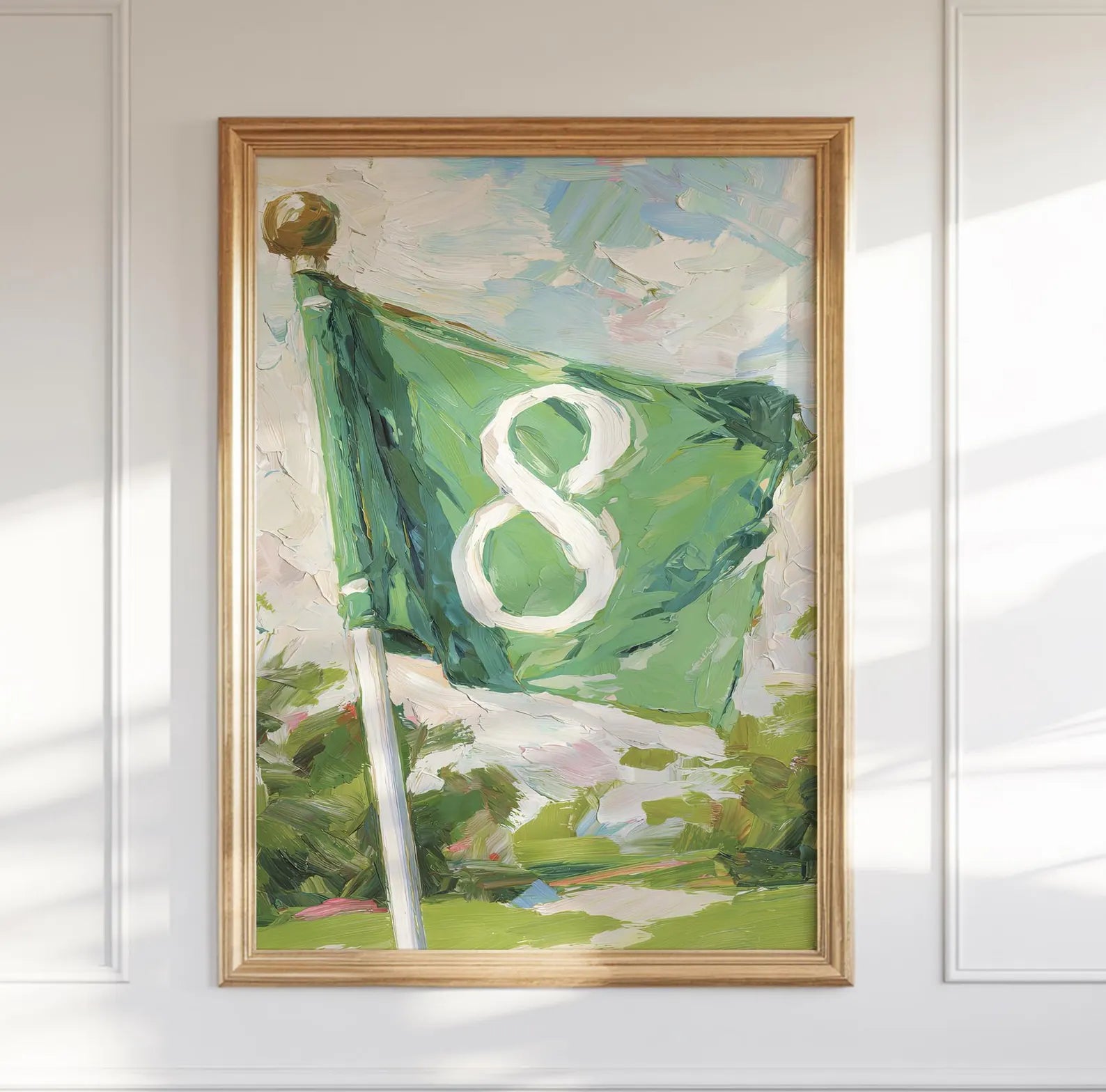 Hole 8 Golf Flag Art Print: Preppy Palm Beach Wall Decor for Country Club, Bar, Office, or Lounge