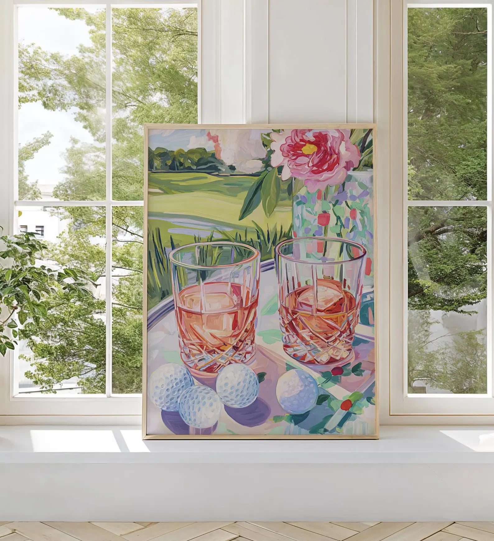 Elegant Cocktail Wine and Golf Art Print: Palm Beach Style Wall Decor for Country Club Bar or Lounge