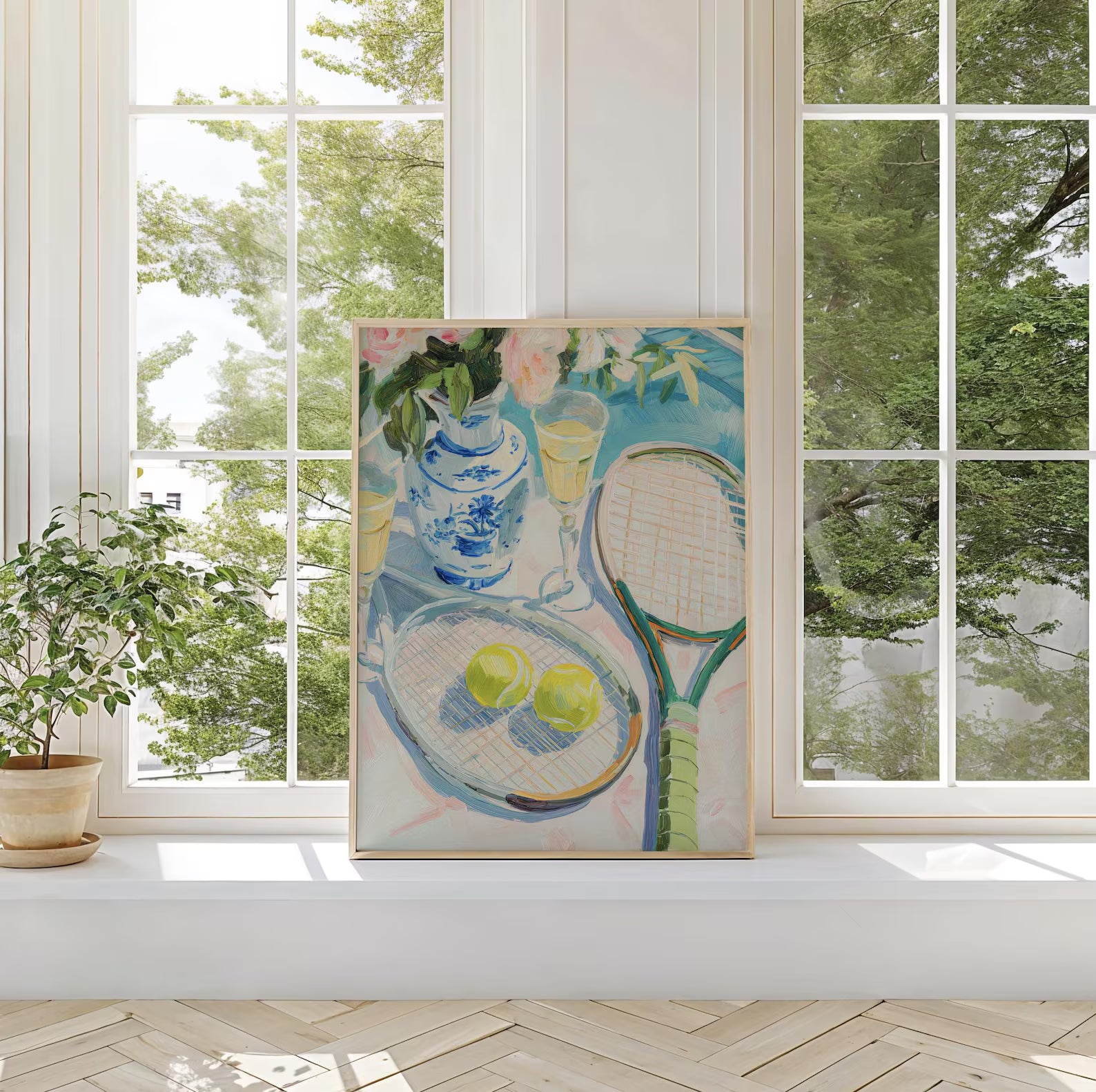 Whimsical Chinoiserie Tennis & Cocktails Art Print - Preppy Sports Bar Cart Wall Decor