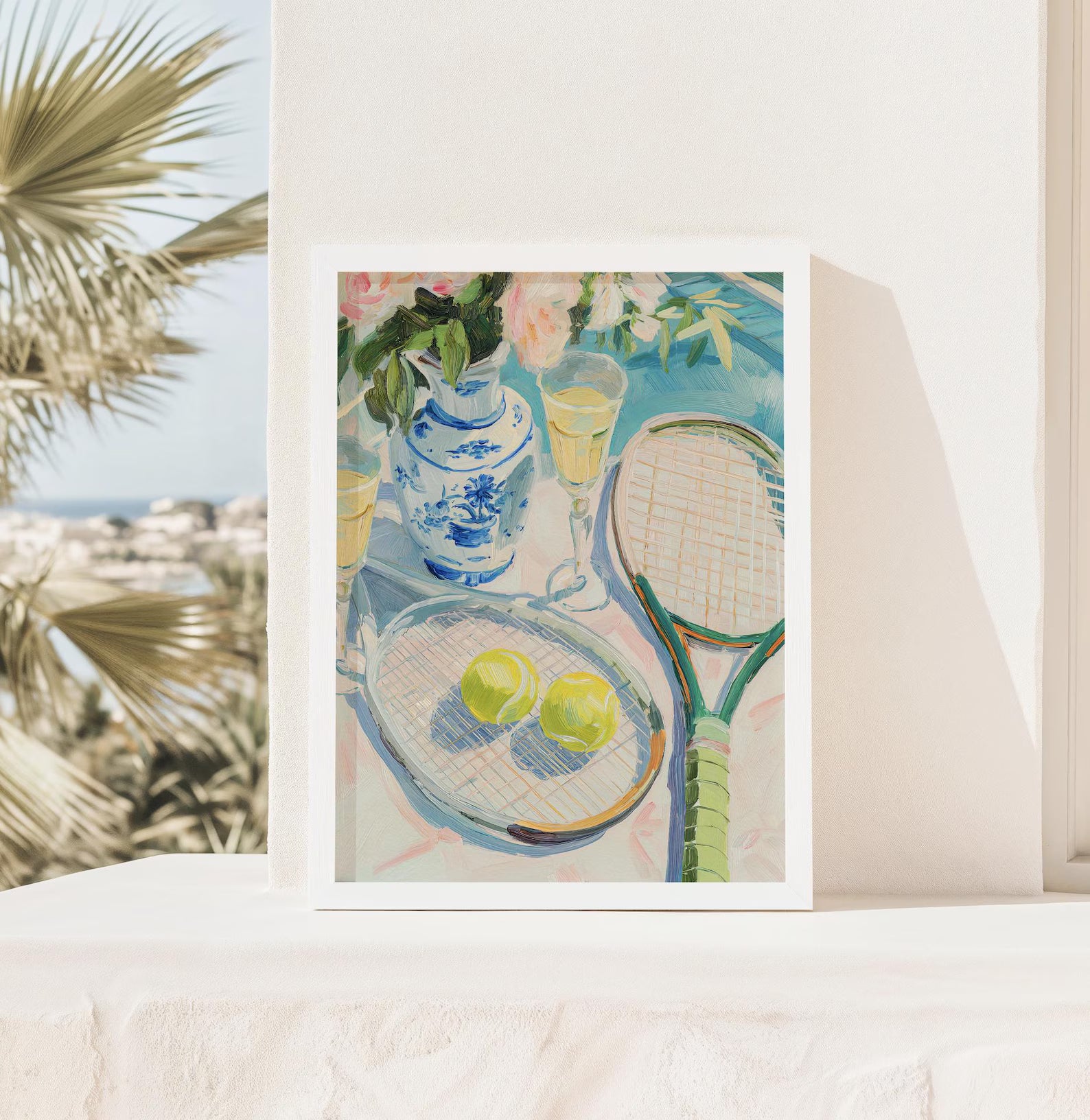 Whimsical Chinoiserie Tennis & Cocktails Art Print - Preppy Sports Bar Cart Wall Decor