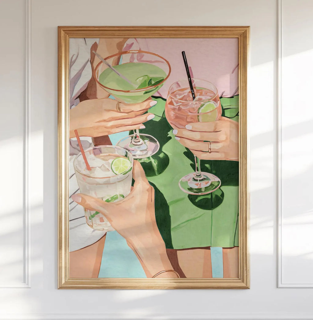 Chic Cocktail Girls Night Art Print: Preppy Palm Beach Inspired Bar Cart Wall Decor