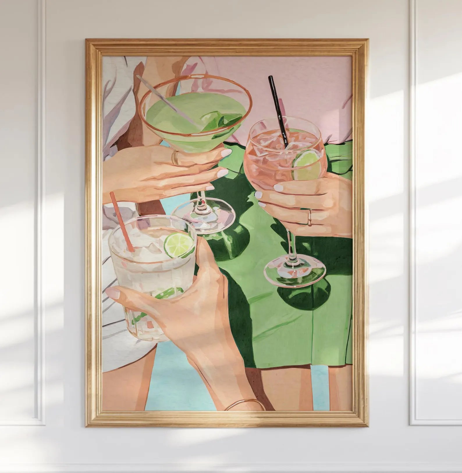 Chic Cocktail Girls Night Art Print: Preppy Palm Beach Inspired Bar Cart Wall Decor