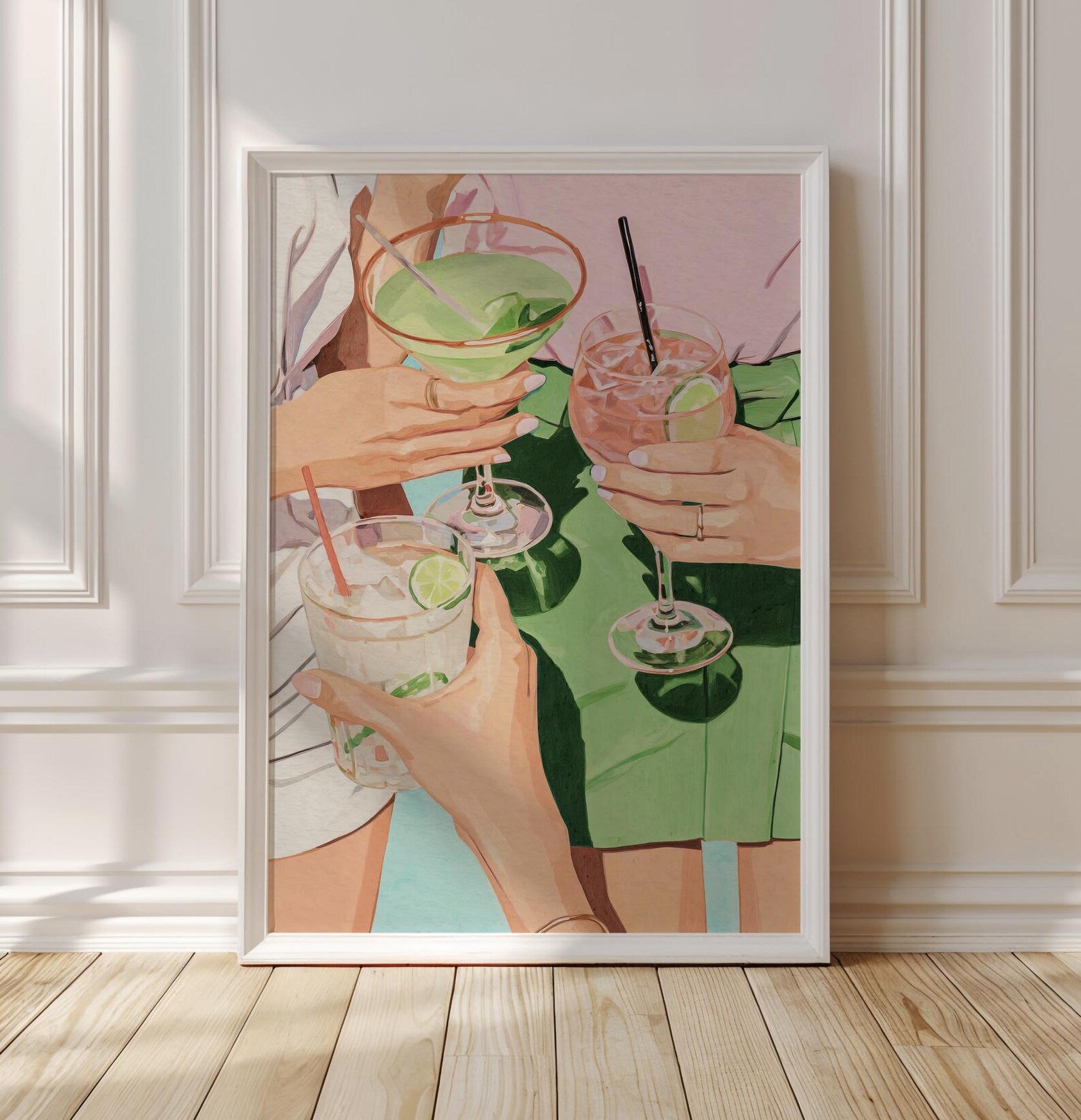 Chic Cocktail Girls Night Art Print: Preppy Palm Beach Inspired Bar Cart Wall Decor