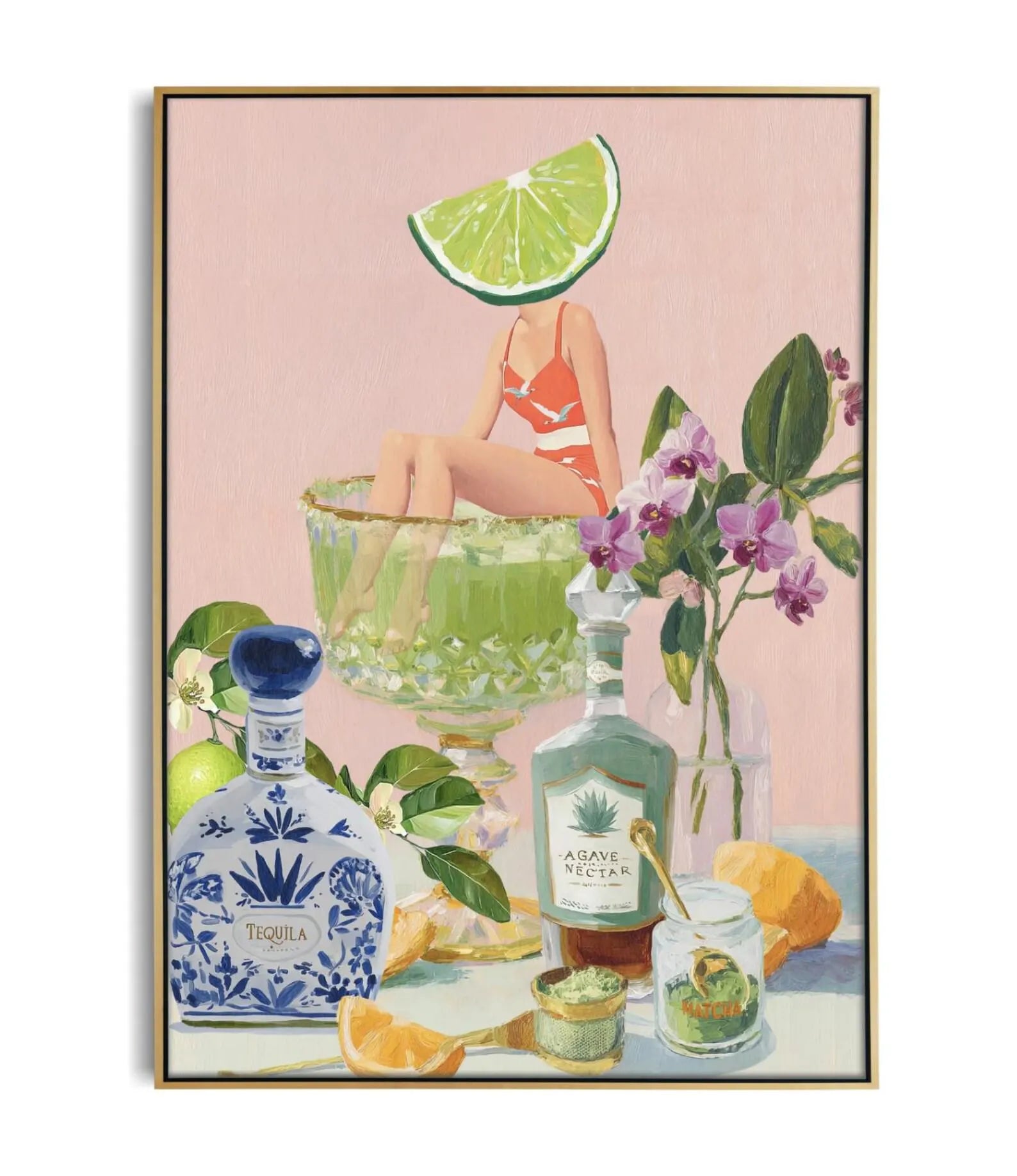 Vibrant Matcha Margarita Bar Art Print - Modern Cocktail Decor for Speakeasy or Home