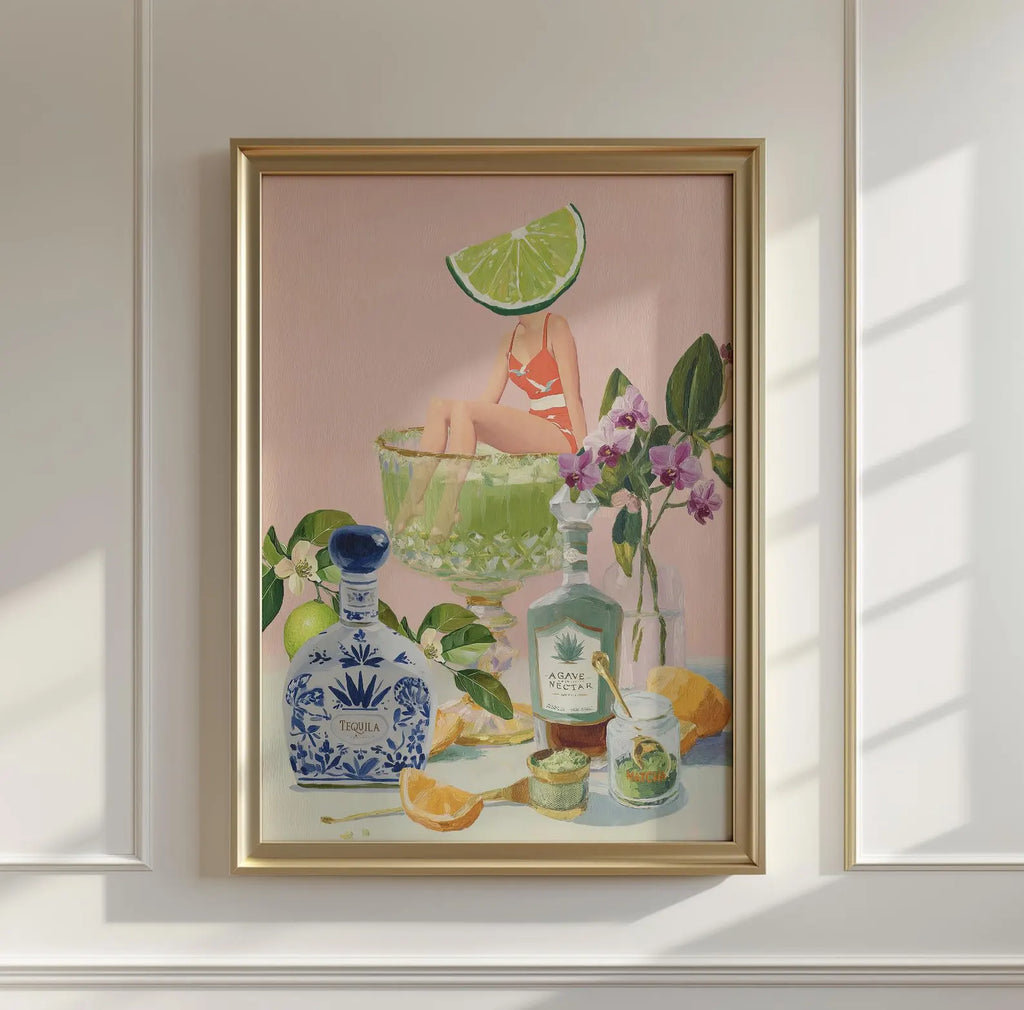 Vibrant Matcha Margarita Bar Art Print - Modern Cocktail Decor for Speakeasy or Home