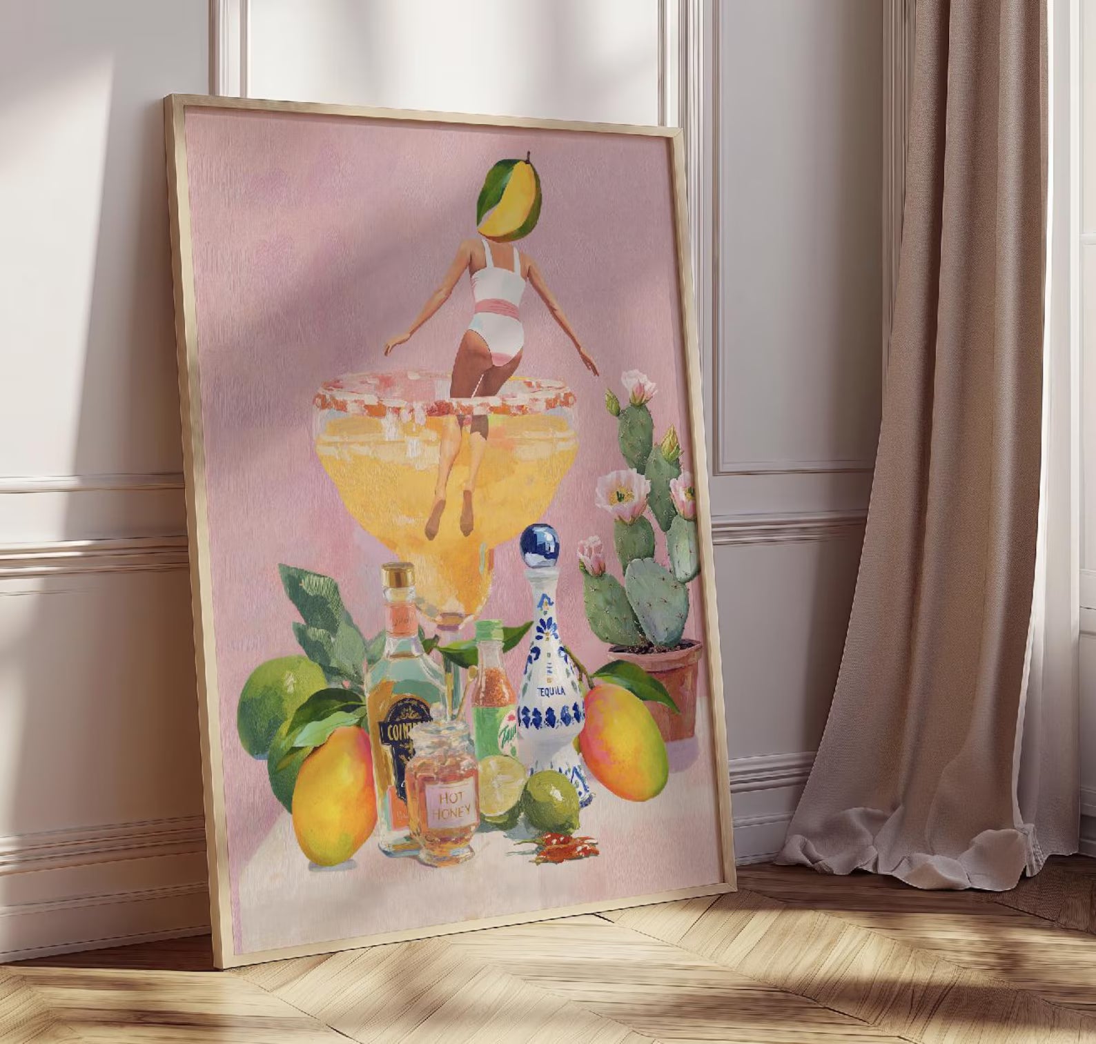 Spicy Mango Margarita Cocktail Poster: Tropical Bar Decor Art Print with Bold Beverage Illustration
