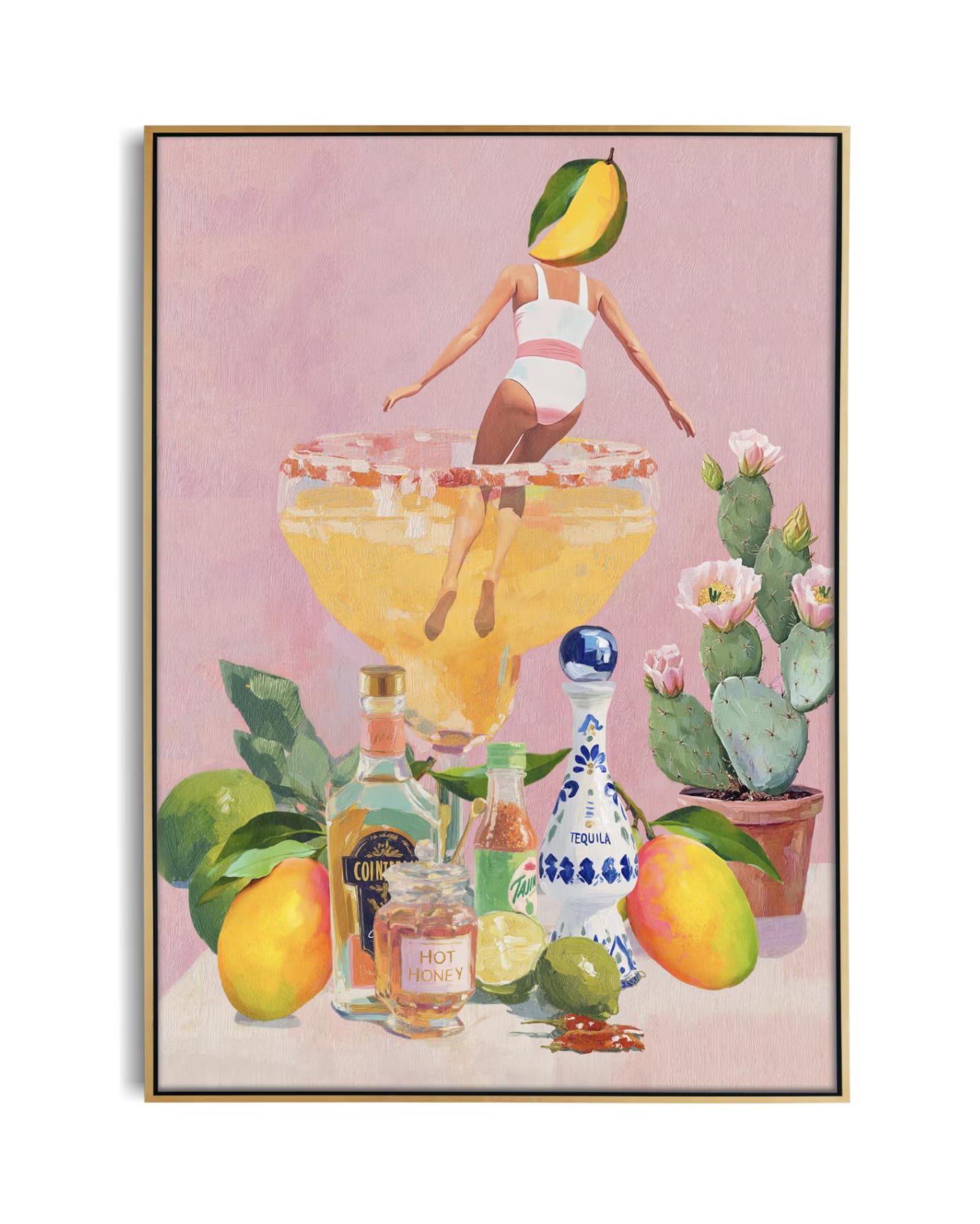 Spicy Mango Margarita Cocktail Poster: Tropical Bar Decor Art Print with Bold Beverage Illustration